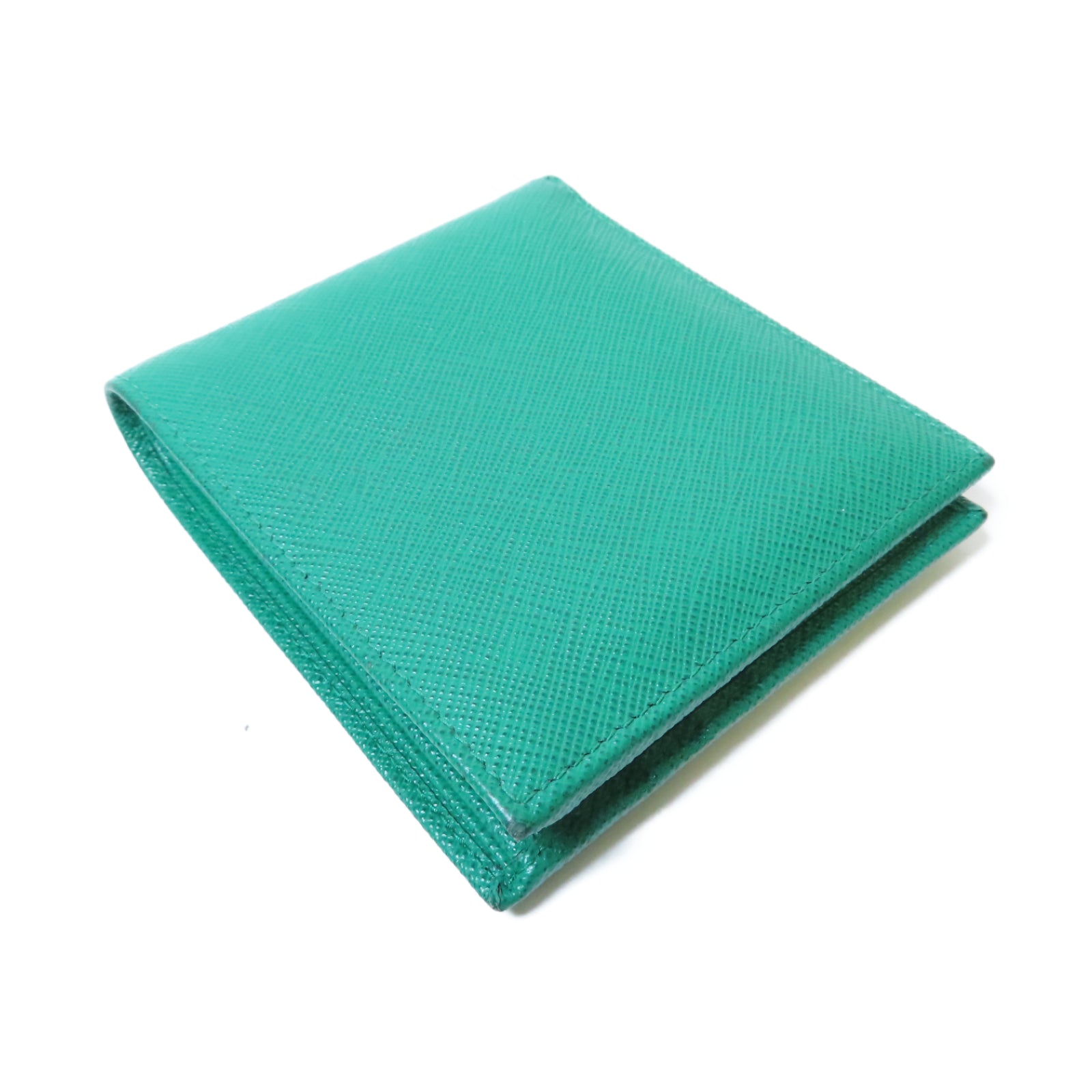 PRADA Saffiano皮革Wallet銀扣錢包綠色