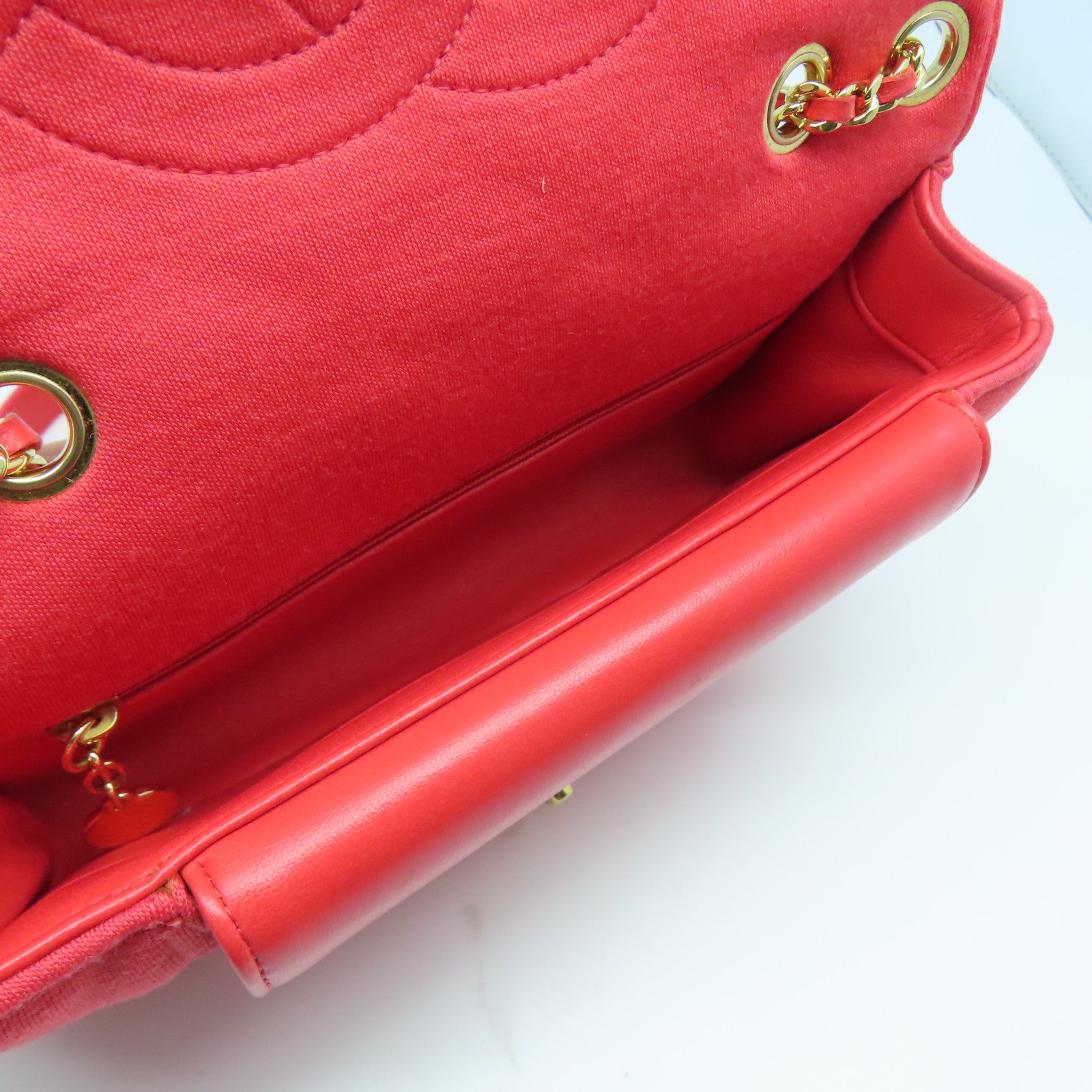 CHANEL 菱格布料Chain Shoulder Bag金扣鏈帶肩背袋紅色