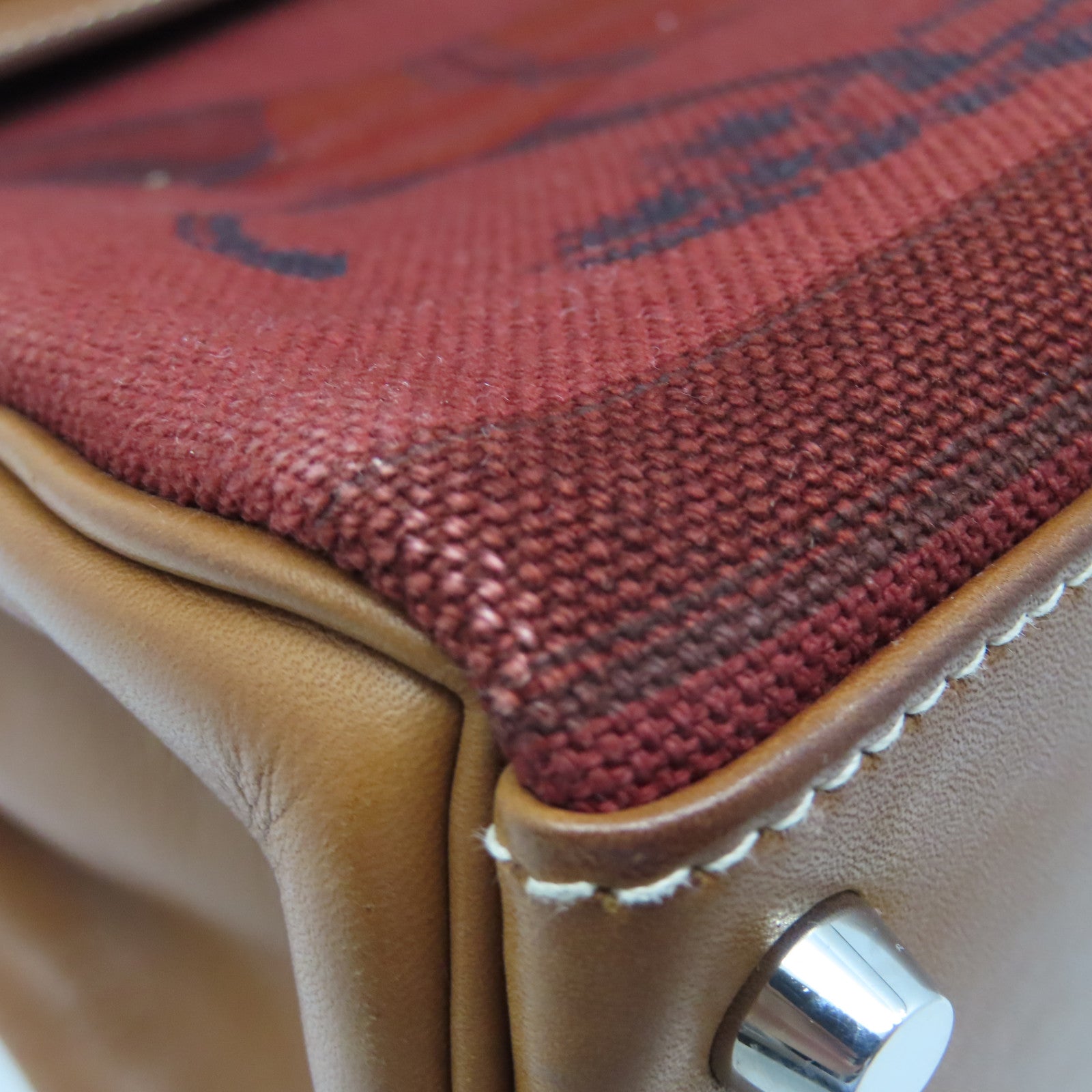 HERMES Canvas Retourne帆布/牛皮皮革Kelly 28 Limited Edition Of Horse銀扣手挽肩背兩用袋紅色/棕色