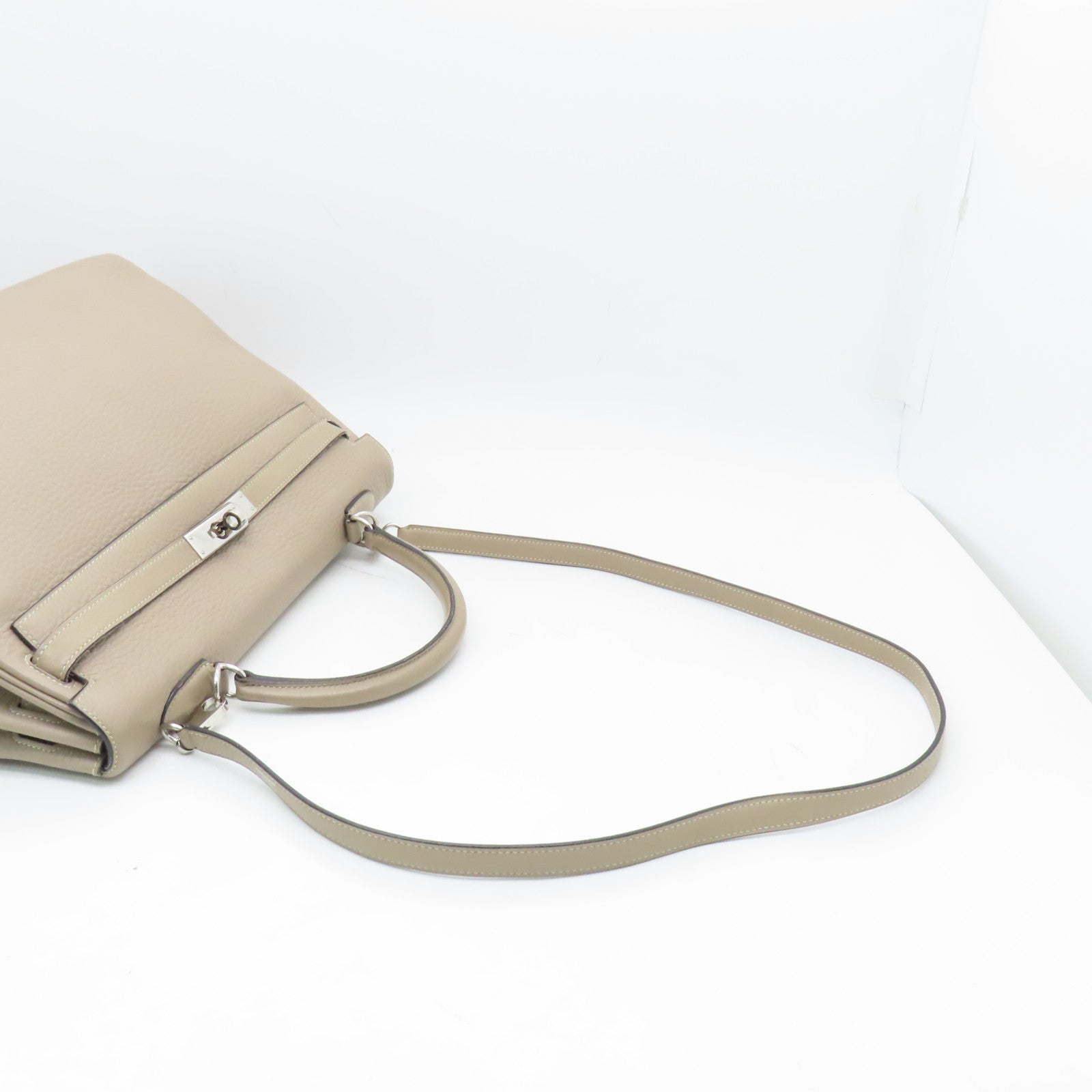 HERMES Togo皮革Kelly 35銀扣手挽袋米色