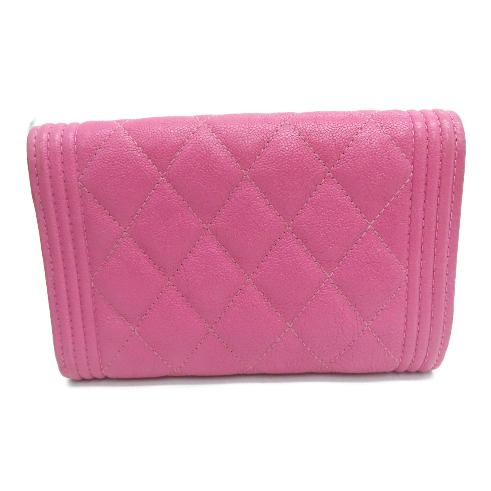CHANEL 【激减优惠】菱格Caviar皮革Boy Chanel Flap Wallet金扣钱包粉红色