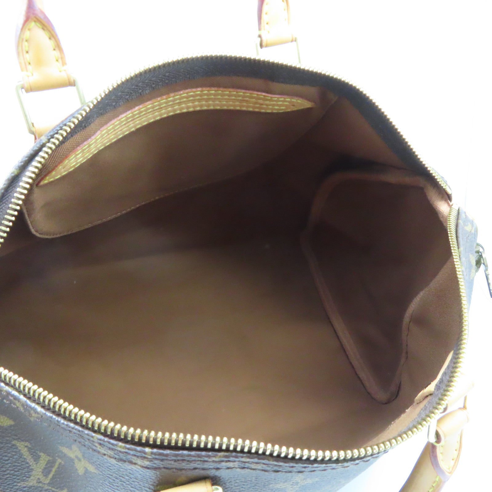 LOUIS VUITTON Monogram Speedy 35 Gold Buckle Handle Bag Brown