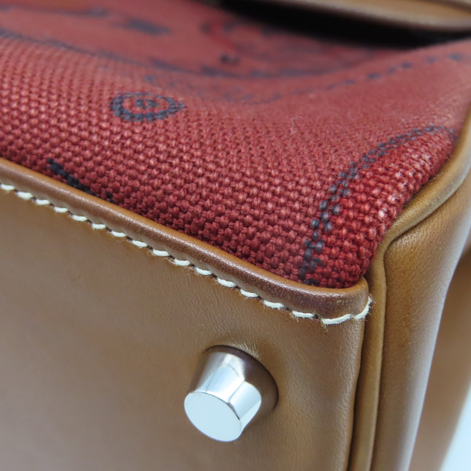 HERMES Canvas Retourne帆布/牛皮皮革Kelly 28 Limited Edition Of Horse銀扣手挽肩背兩用袋紅色/棕色