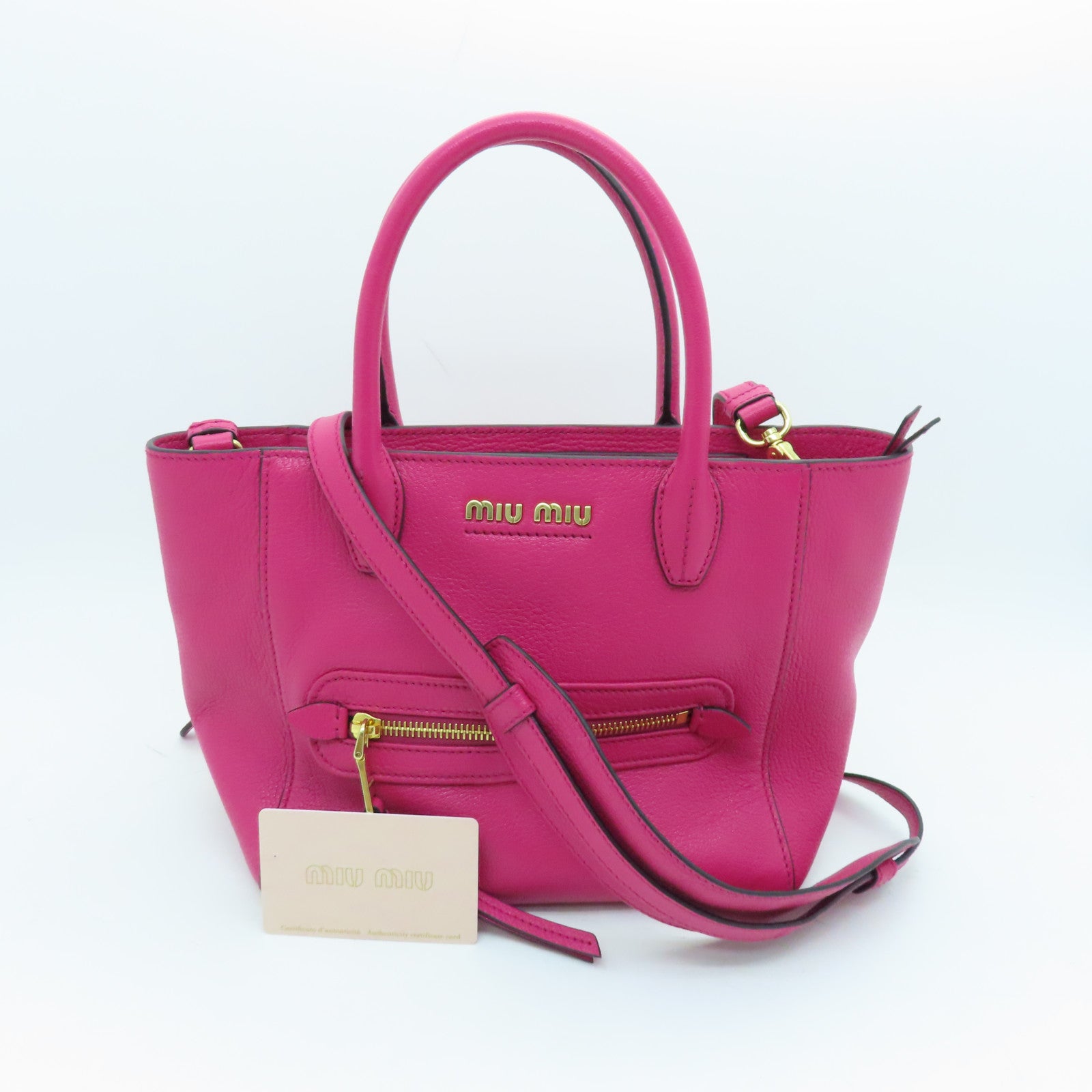 Miu Miu cowhide leather 2 Way Shoulder gold buckle handle shoulder bag pink