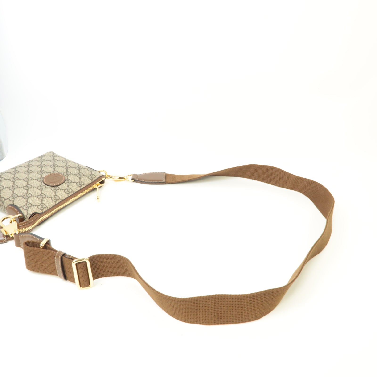 GUCCI 塗層帆布Shoulder Bag金扣肩背袋棕色