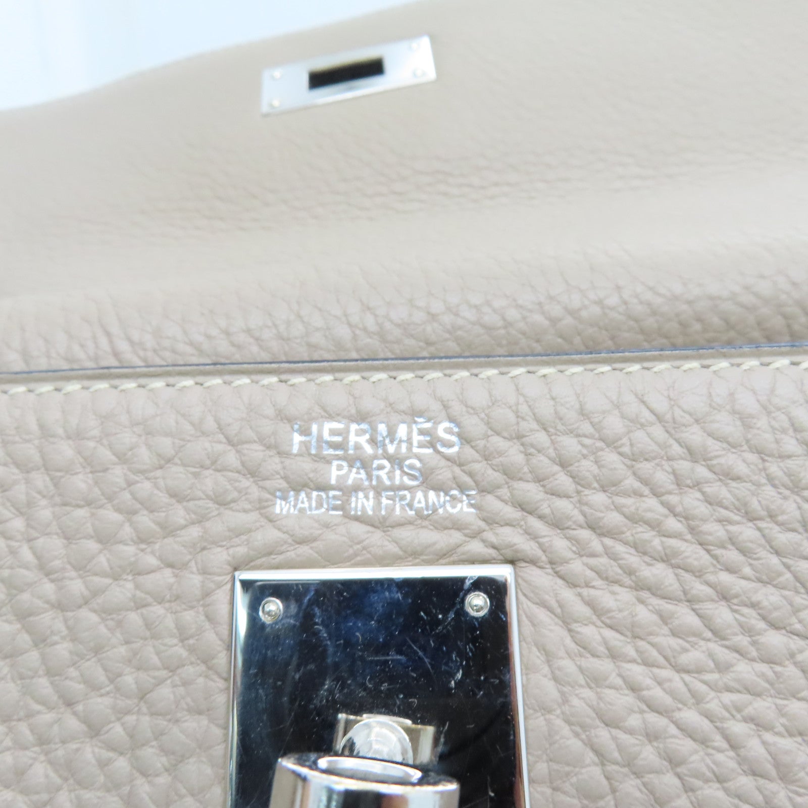 HERMES Togo皮革Kelly 35銀扣手挽袋米色