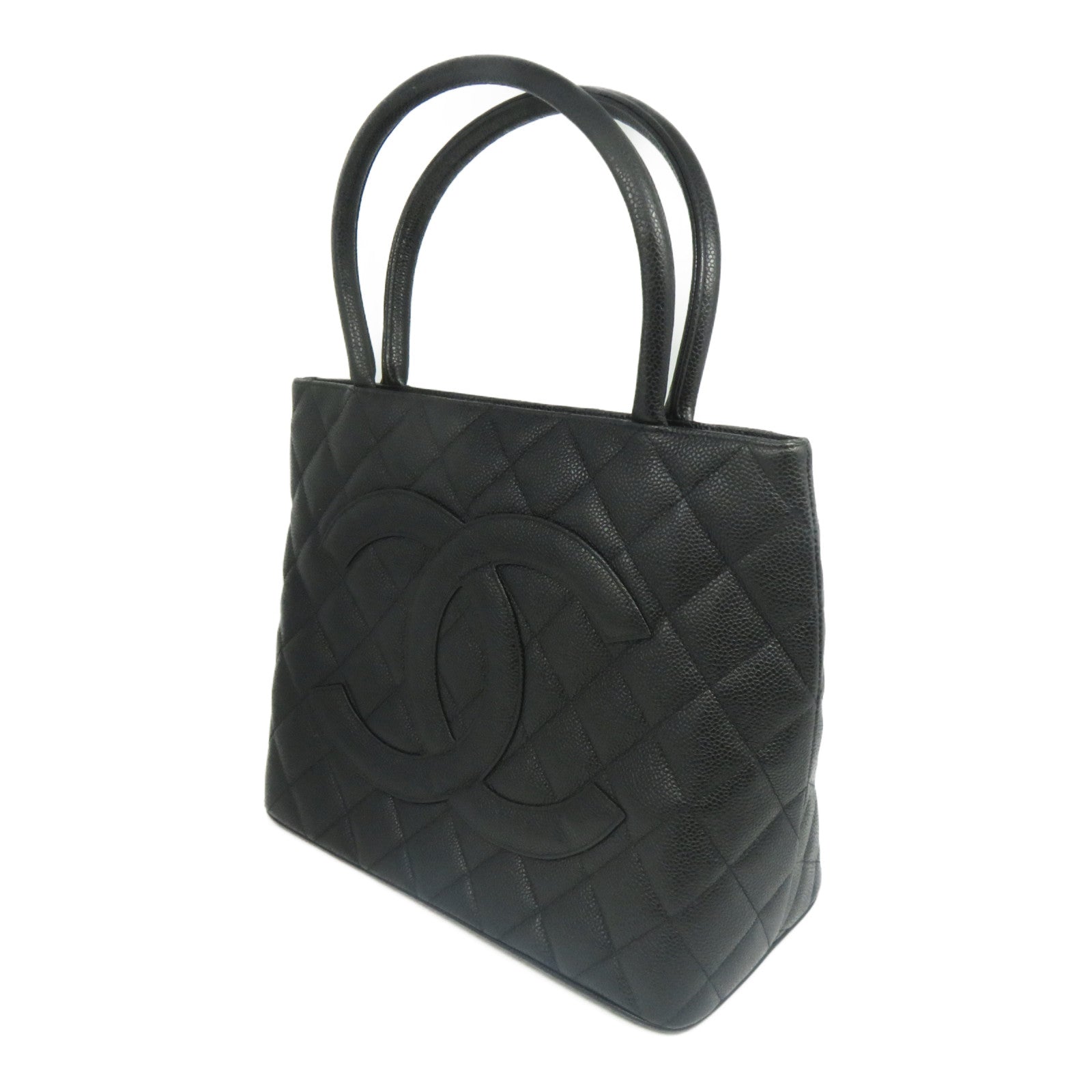 CHANEL 菱格Caviar皮革Vintage Bag金扣肩背袋黑色