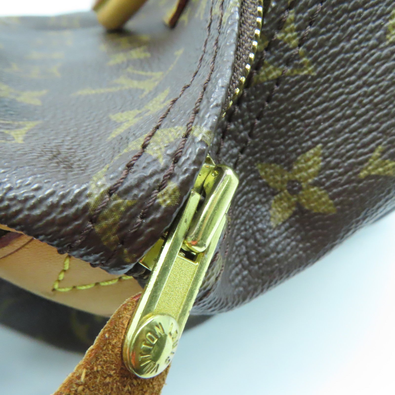 LOUIS VUITTON Monogram Speedy 35 Gold Buckle Handle Bag Brown