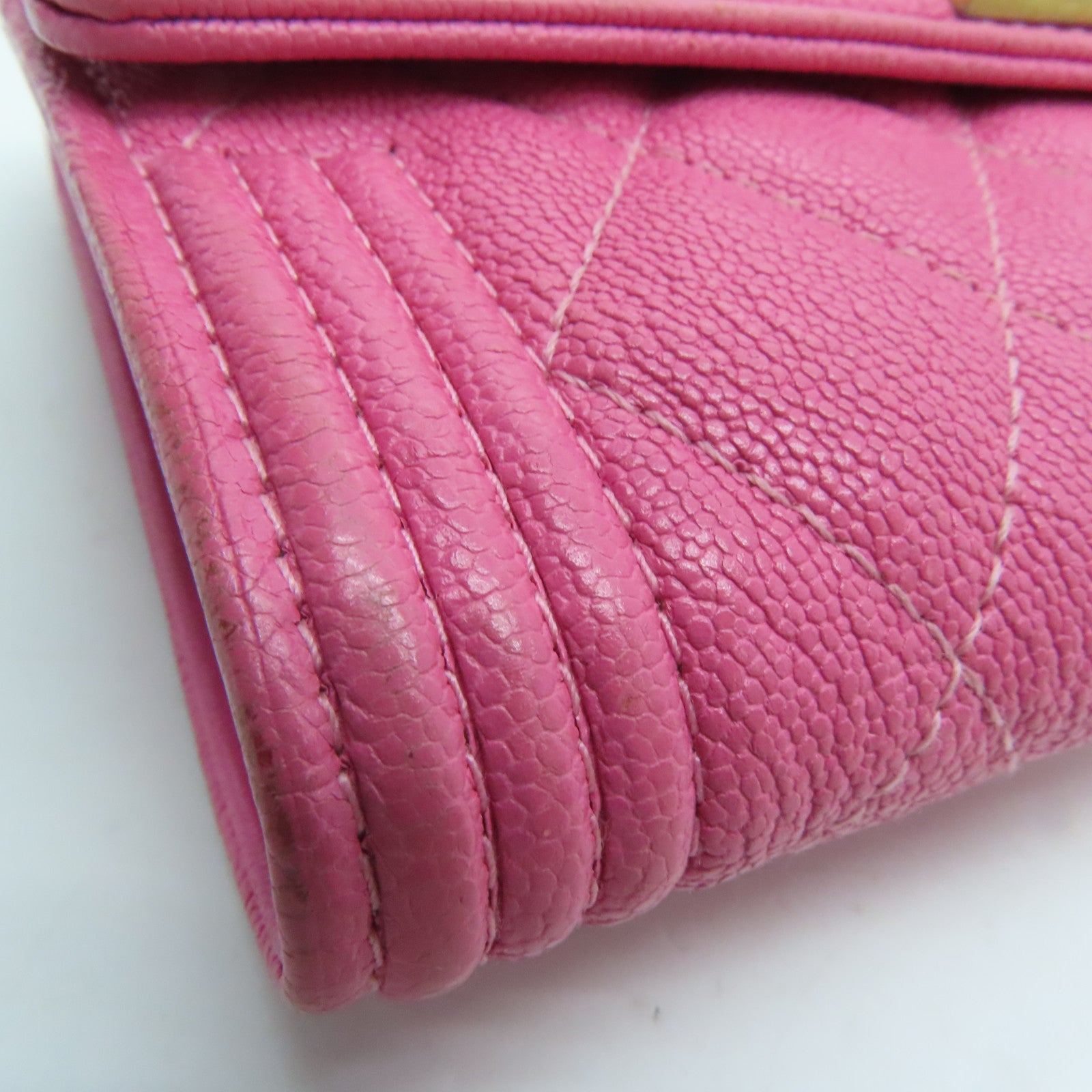 CHANEL 【激减优惠】菱格Caviar皮革Boy Chanel Flap Wallet金扣钱包粉红色