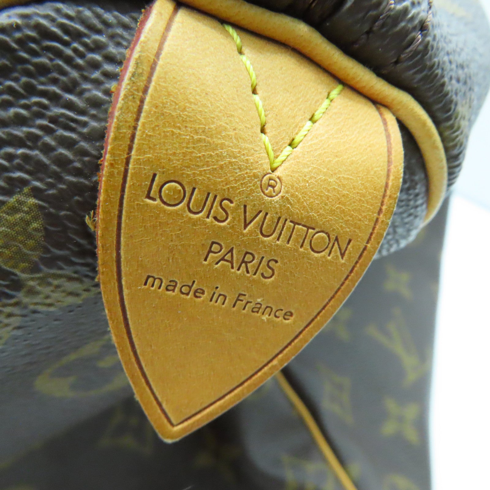 LOUIS VUITTON Monogram Speedy 35 Gold Buckle Handle Bag Brown