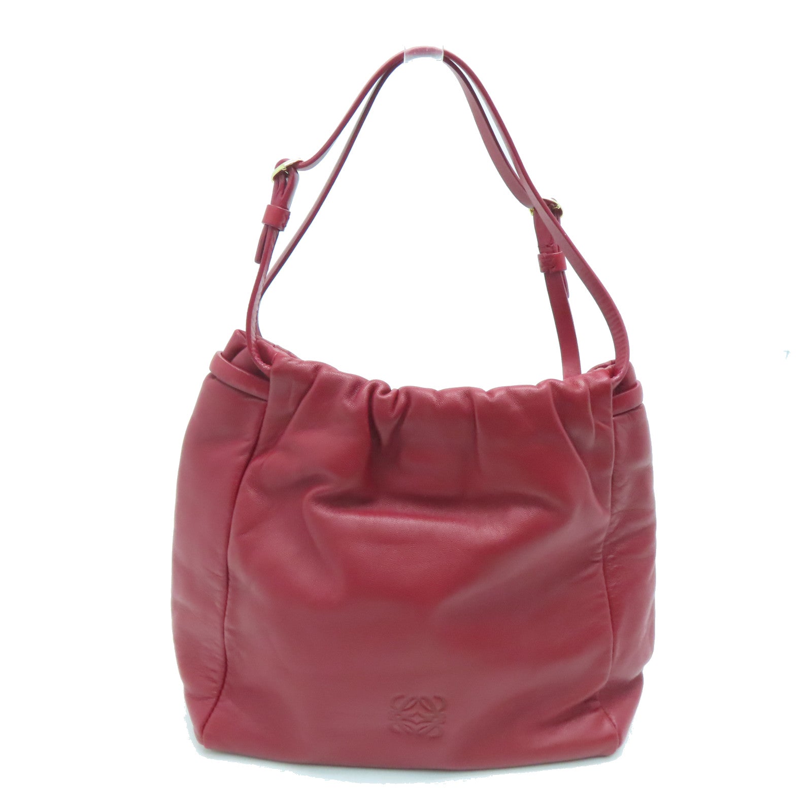 LOEWE Cowhide Leather Handbag Gold Buckle Hand Bag Red