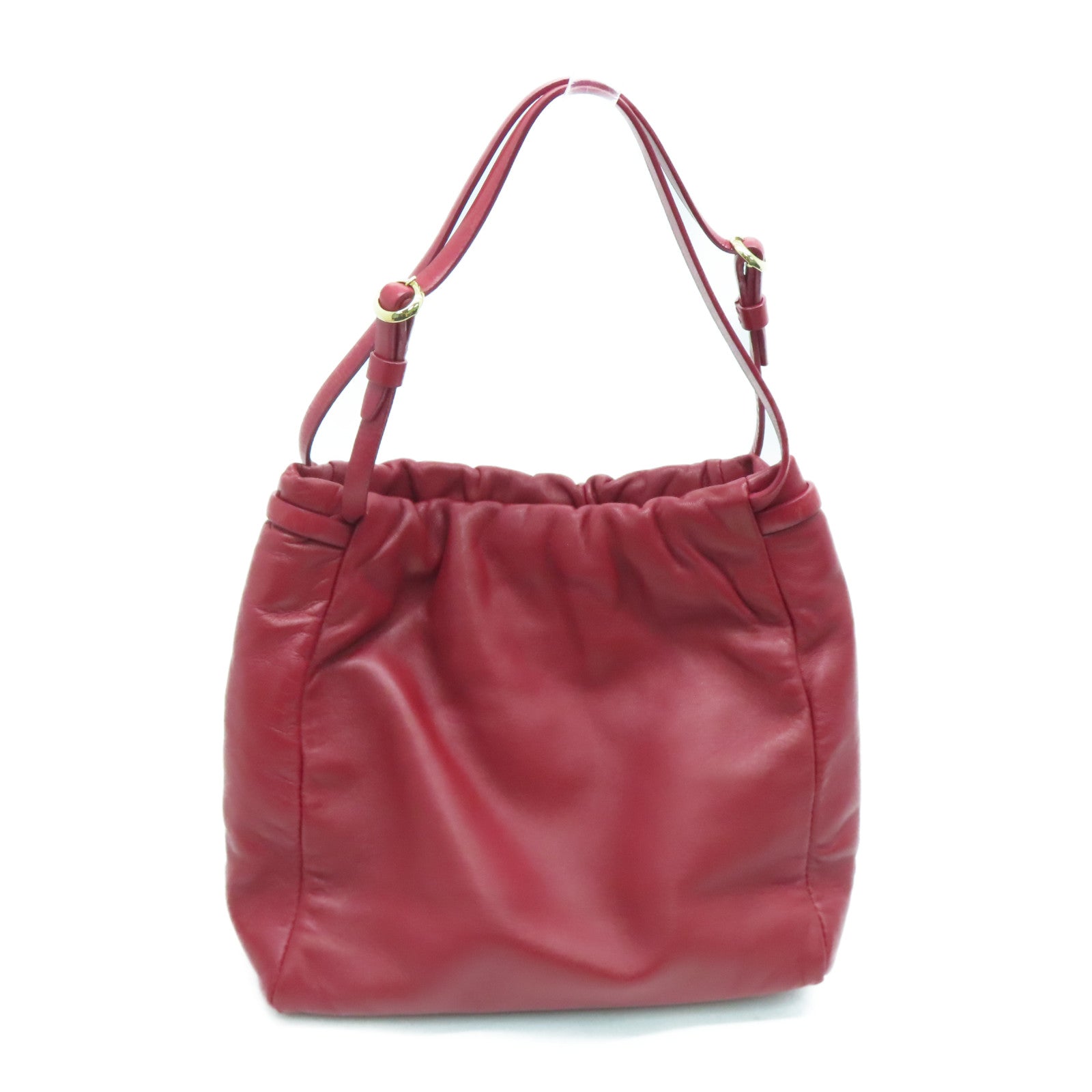 LOEWE Cowhide Leather Handbag Gold Buckle Hand Bag Red