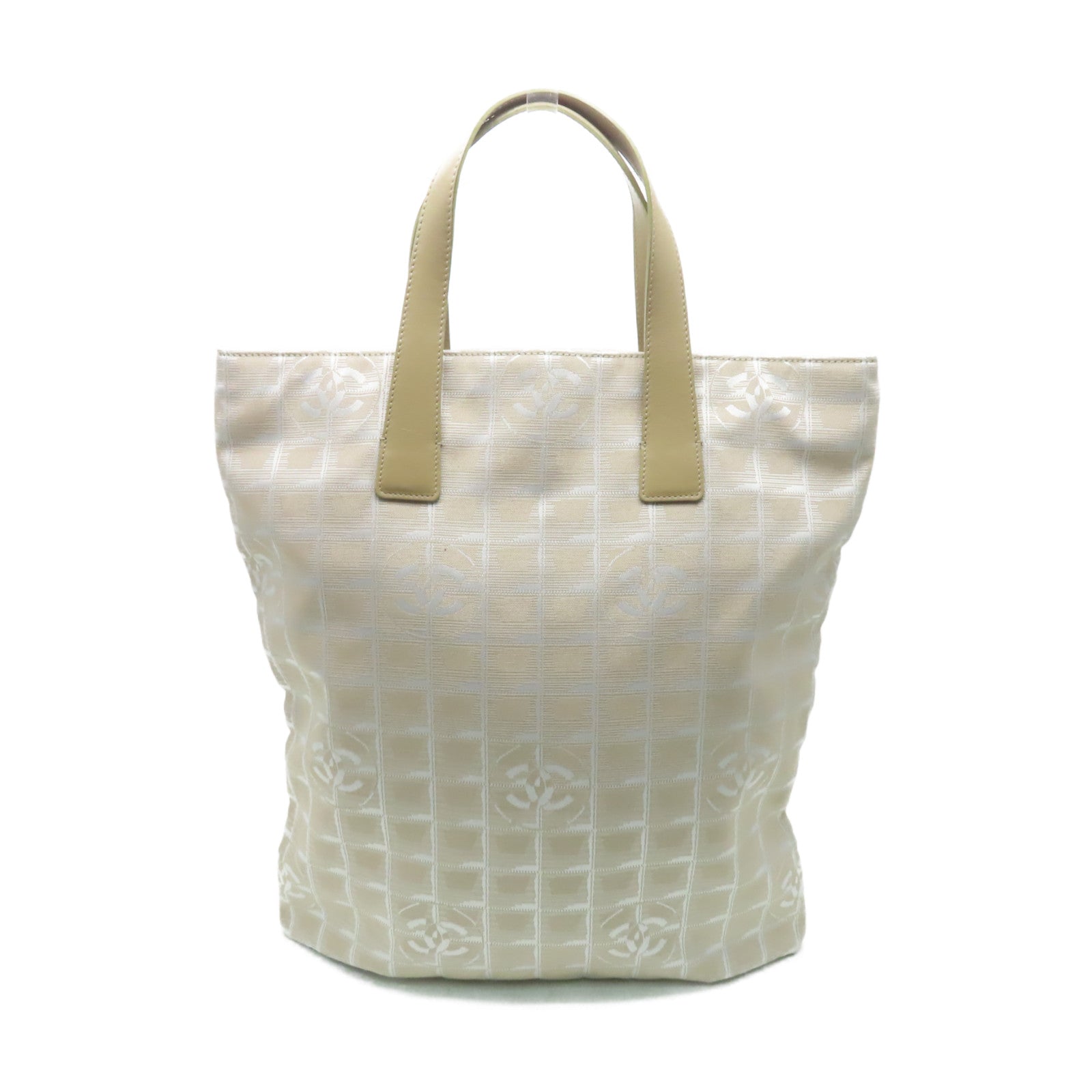 CHANEL 尼龍/皮革New Travel Line Tote Bag銀扣手挽袋米色