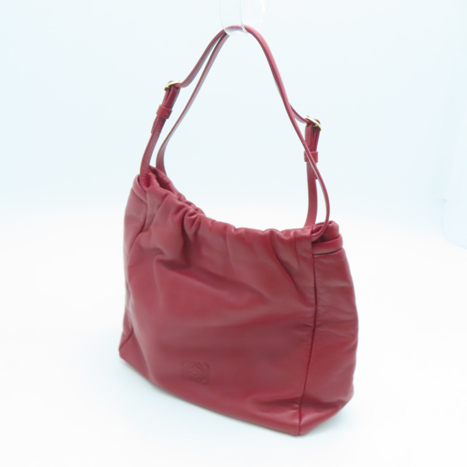 LOEWE Cowhide Leather Handbag Gold Buckle Hand Bag Red