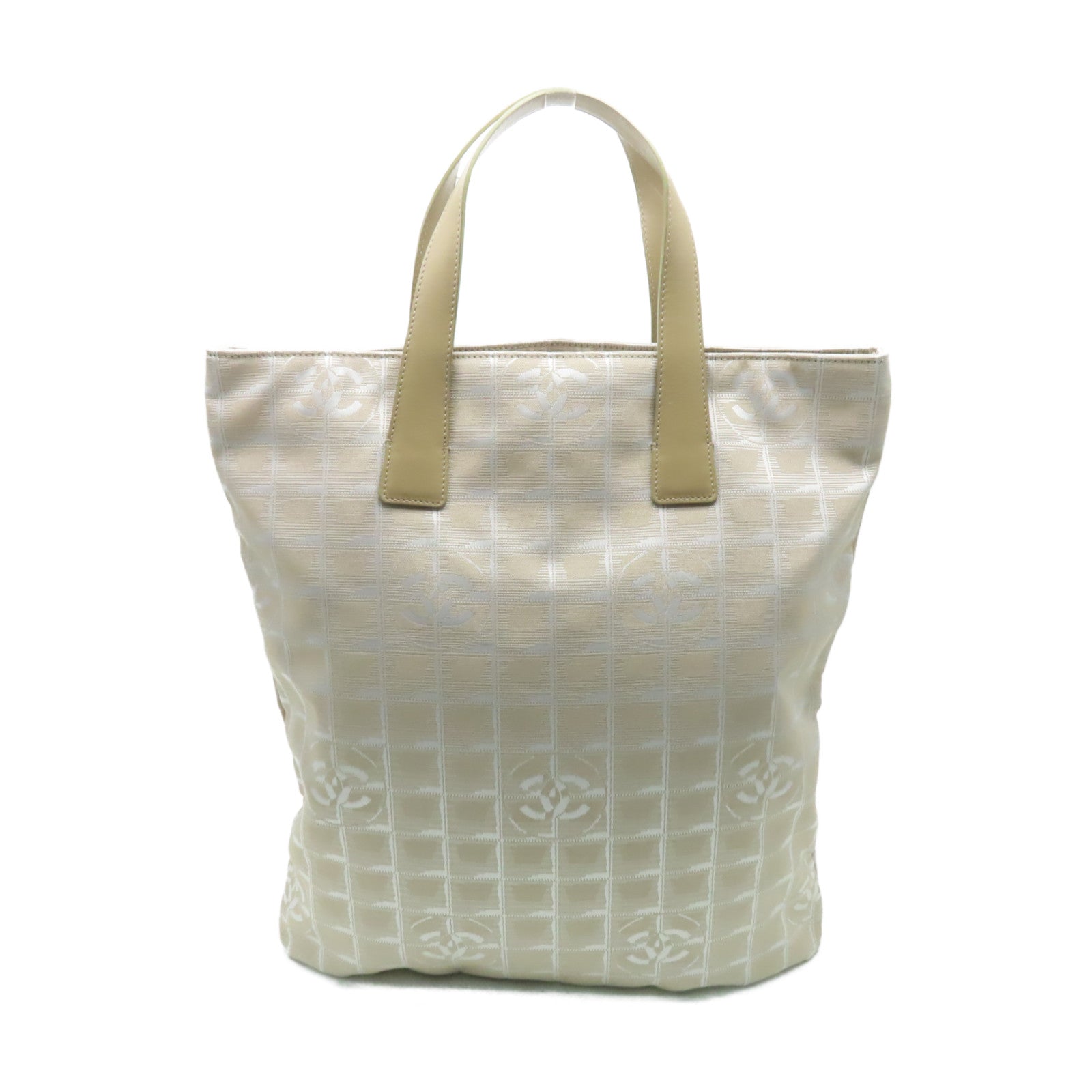 CHANEL 尼龍/皮革New Travel Line Tote Bag銀扣手挽袋米色
