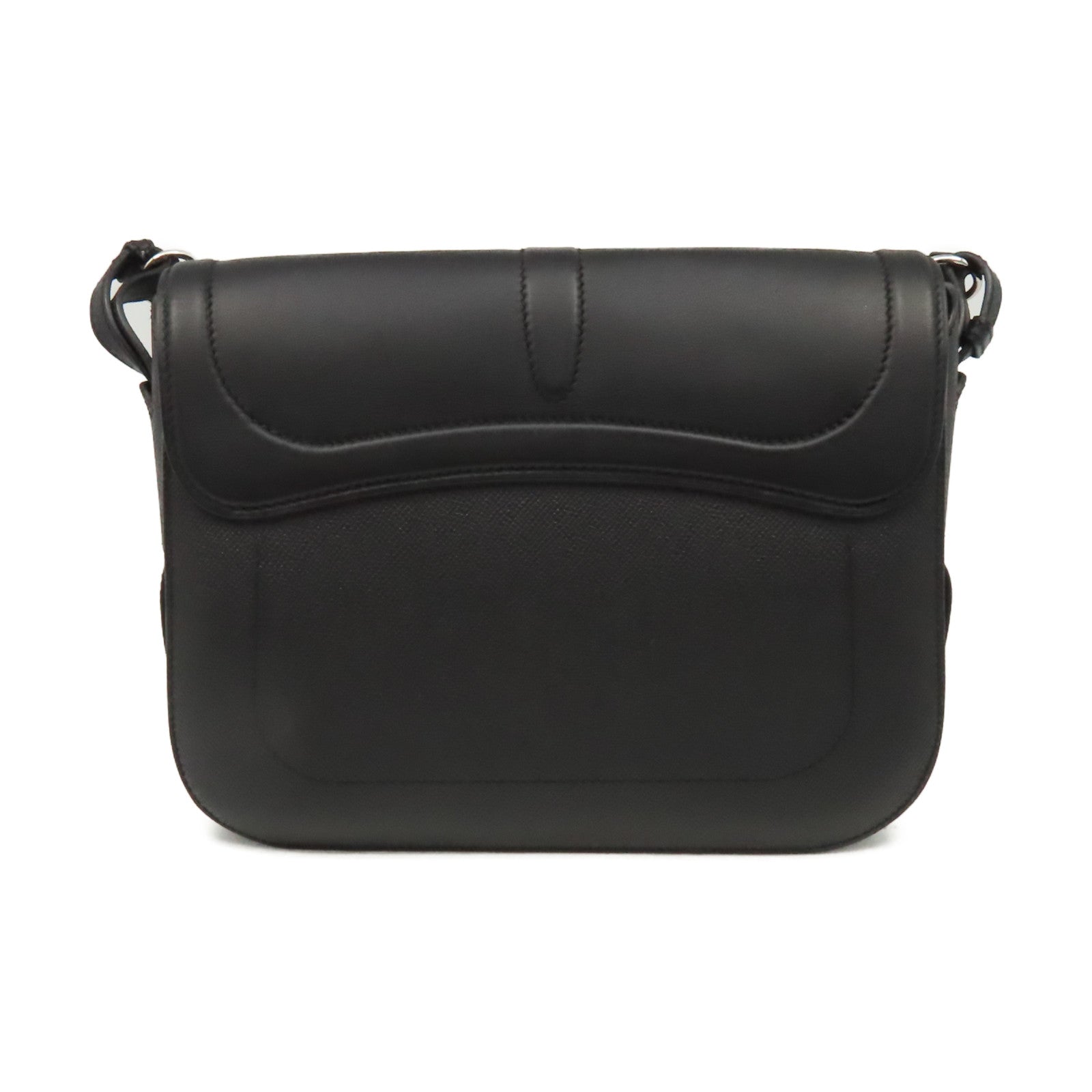 HERMES Swift皮革/Epsom皮革Harnais Shoulder Bag銀扣肩背袋黑色