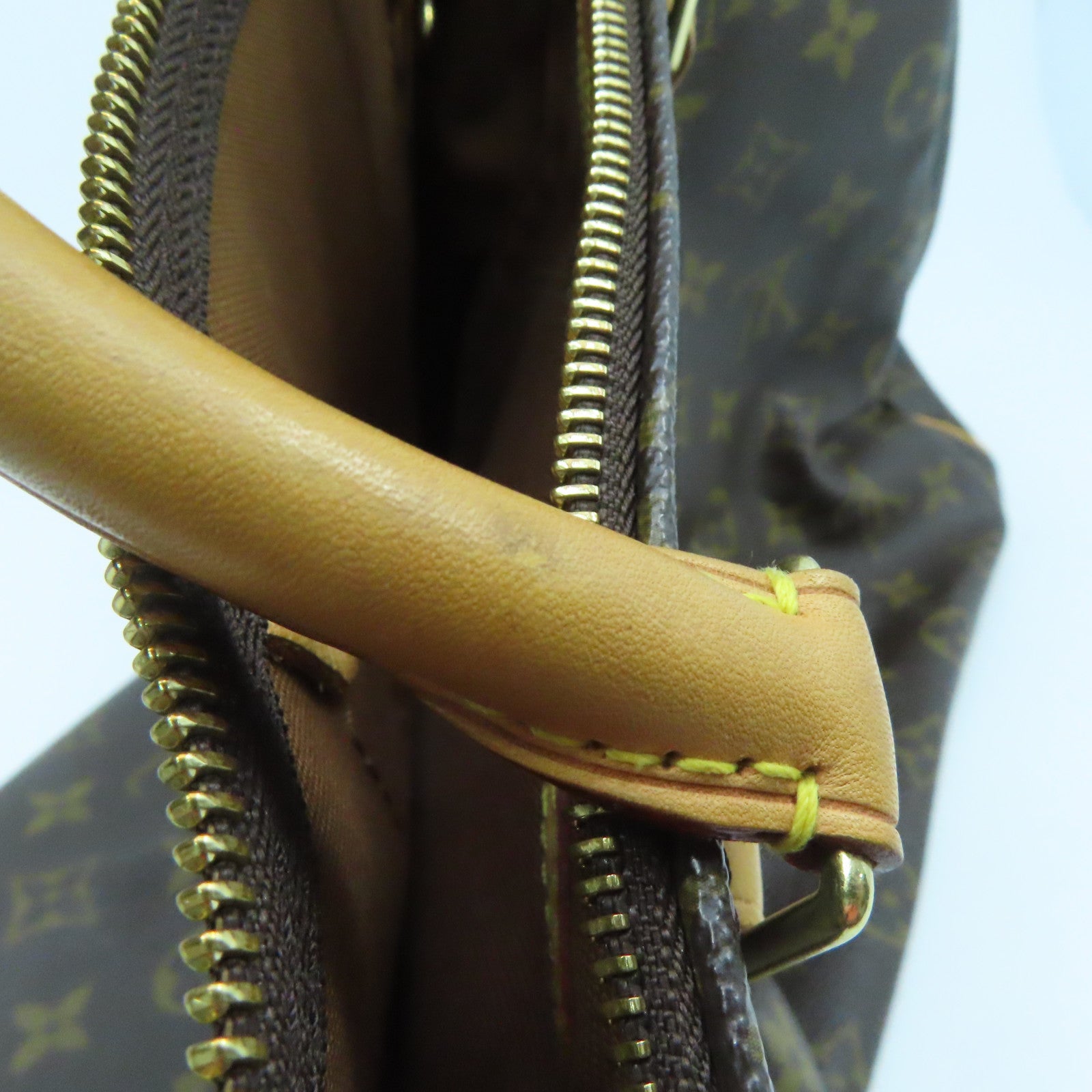 LOUIS VUITTON Monogram Speedy 35 Gold Buckle Handle Bag Brown