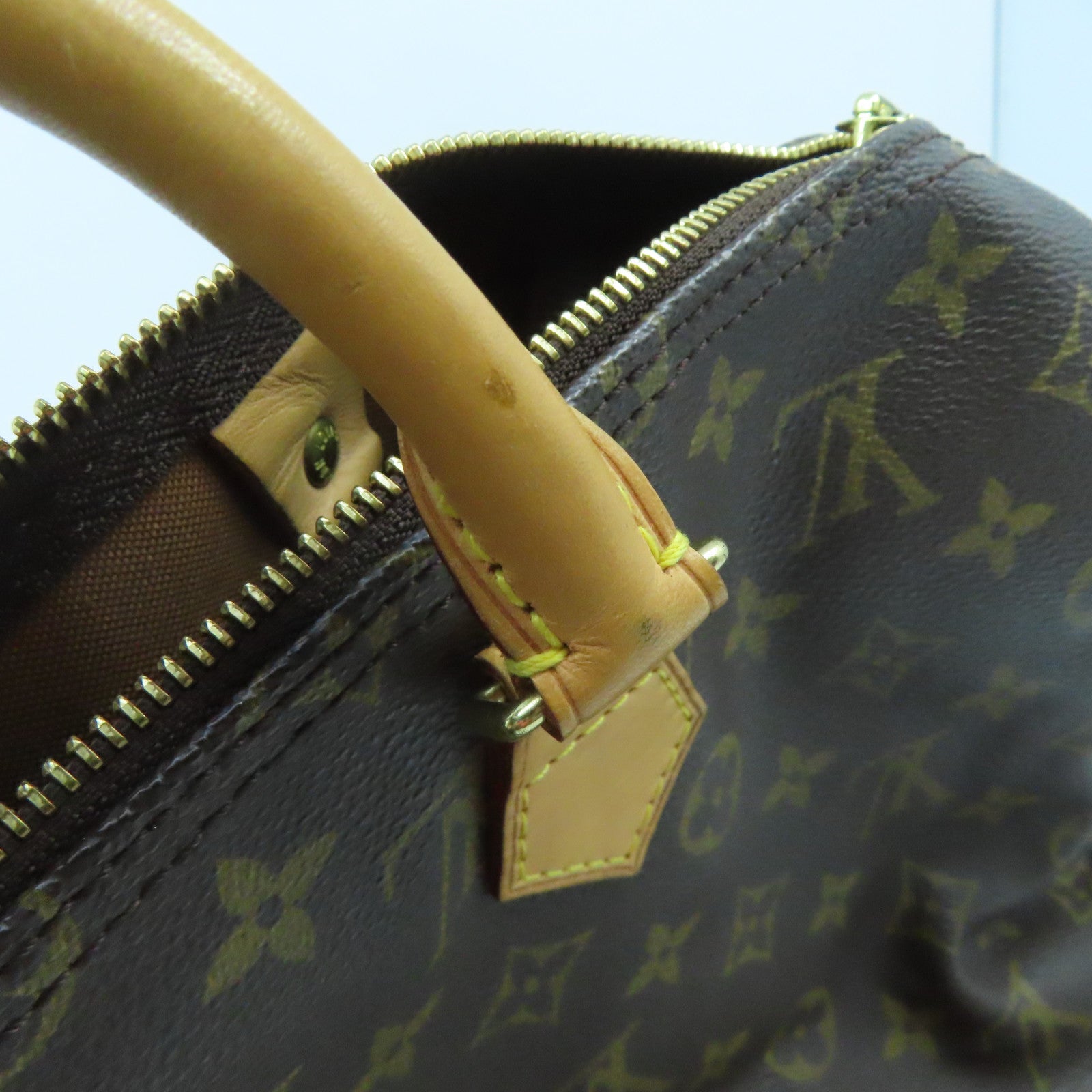 LOUIS VUITTON Monogram Speedy 35 Gold Buckle Handle Bag Brown