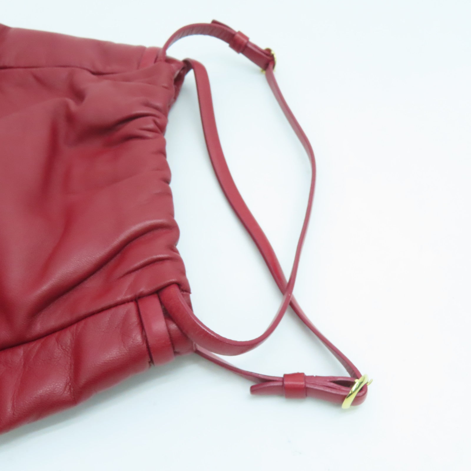 LOEWE Cowhide Leather Handbag Gold Buckle Hand Bag Red
