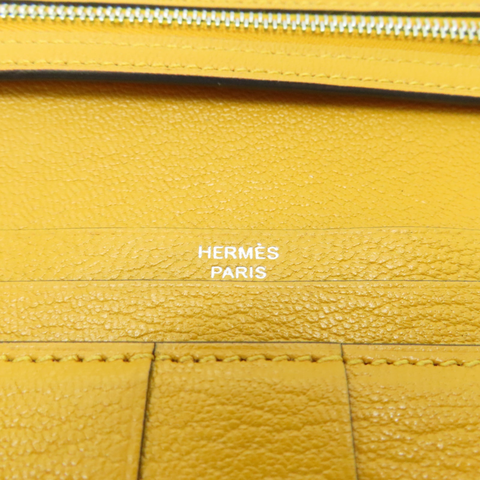 HERMES Chevre皮革Bearn銀扣長錢包太陽色