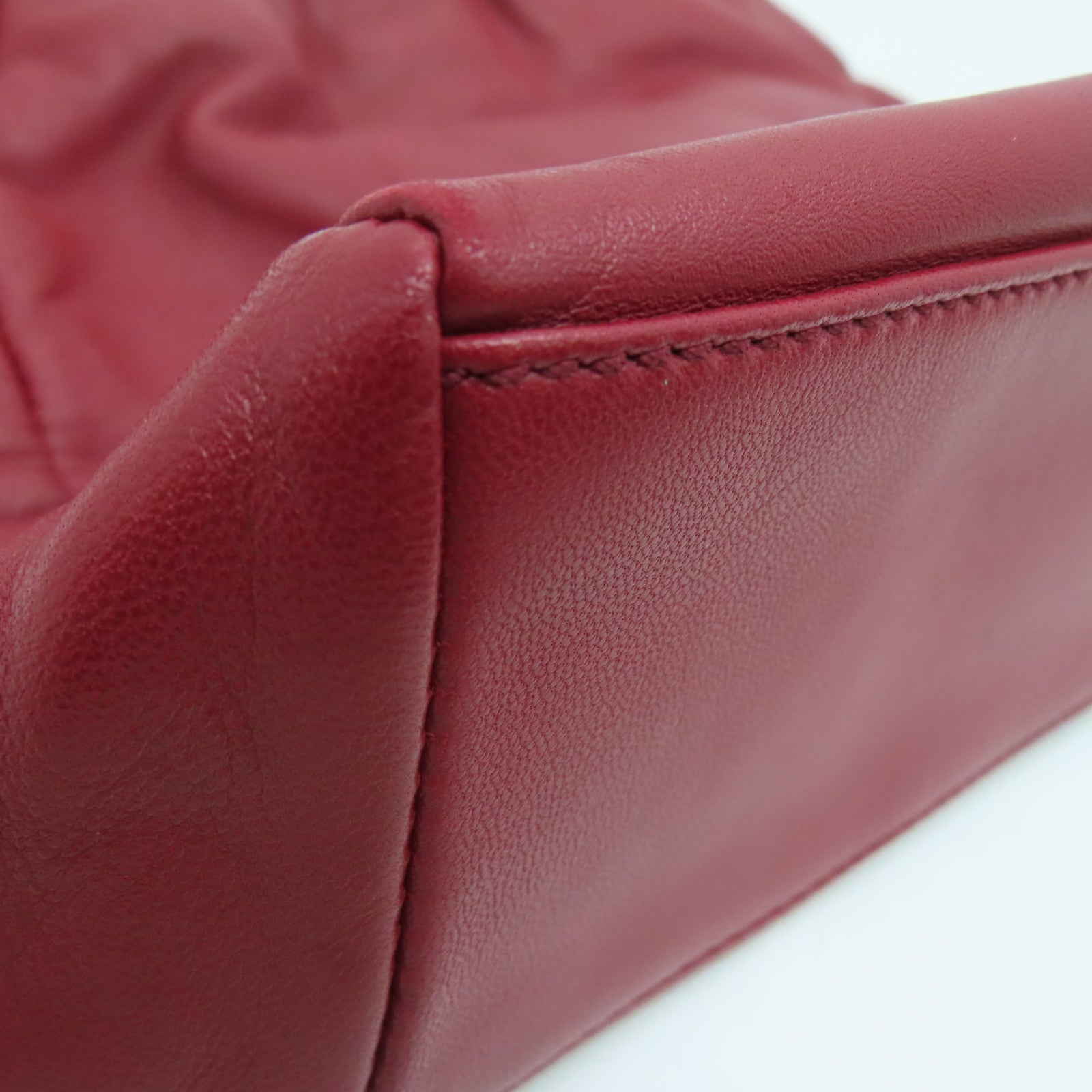LOEWE Cowhide Leather Handbag Gold Buckle Hand Bag Red