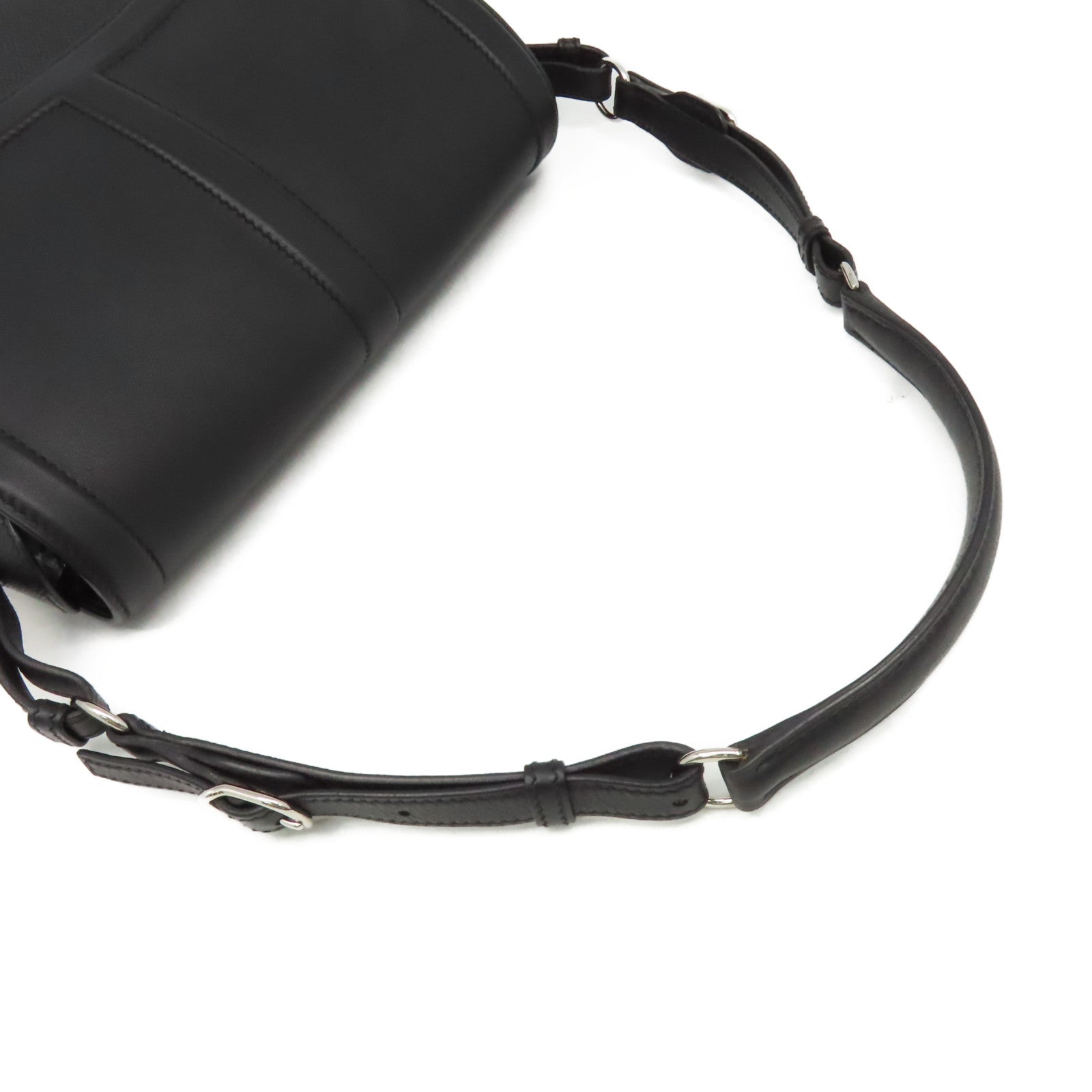 HERMES Swift皮革/Epsom皮革Harnais Shoulder Bag銀扣肩背袋黑色