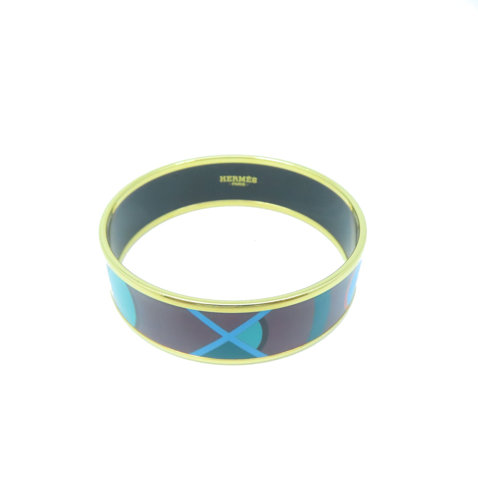 HERMES metal Bangle gold buckle bracelet blue green
