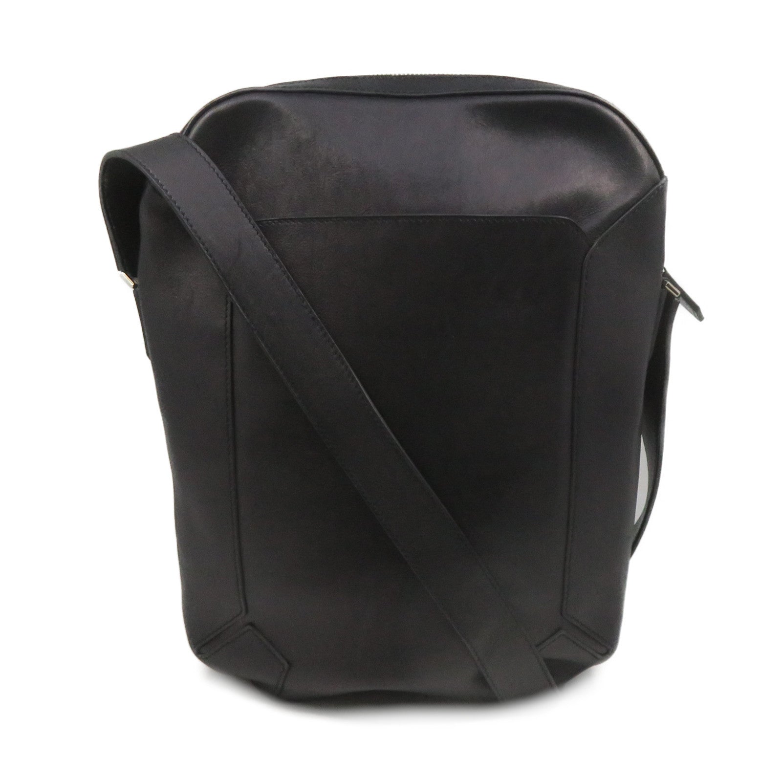 HERMES Cowhide Leather Shoulder Bag Black