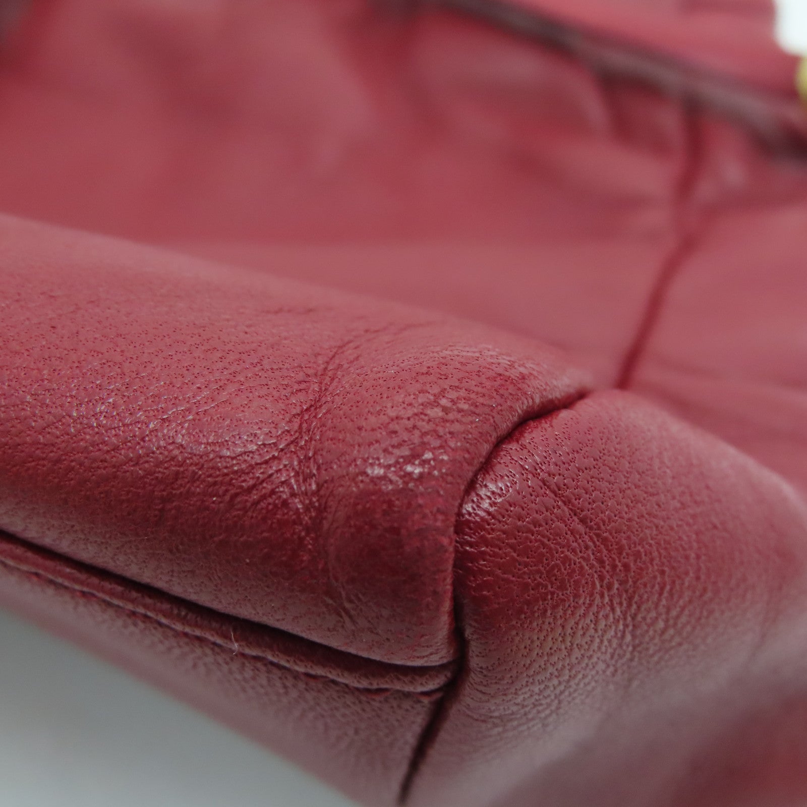 LOEWE Cowhide Leather Handbag Gold Buckle Hand Bag Red