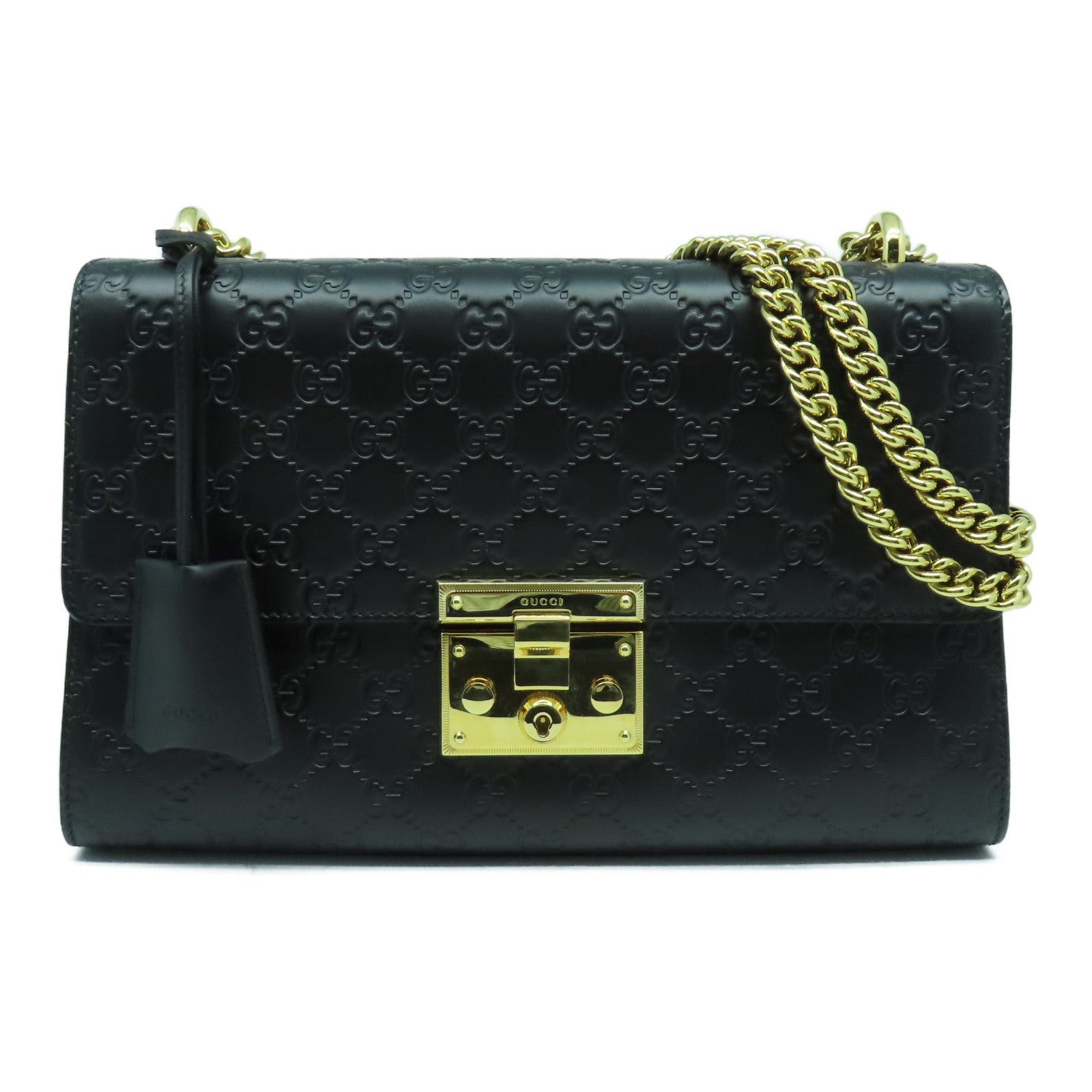 GUCCI 牛皮皮革Shoulder Bag金扣鏈帶肩背袋黑色