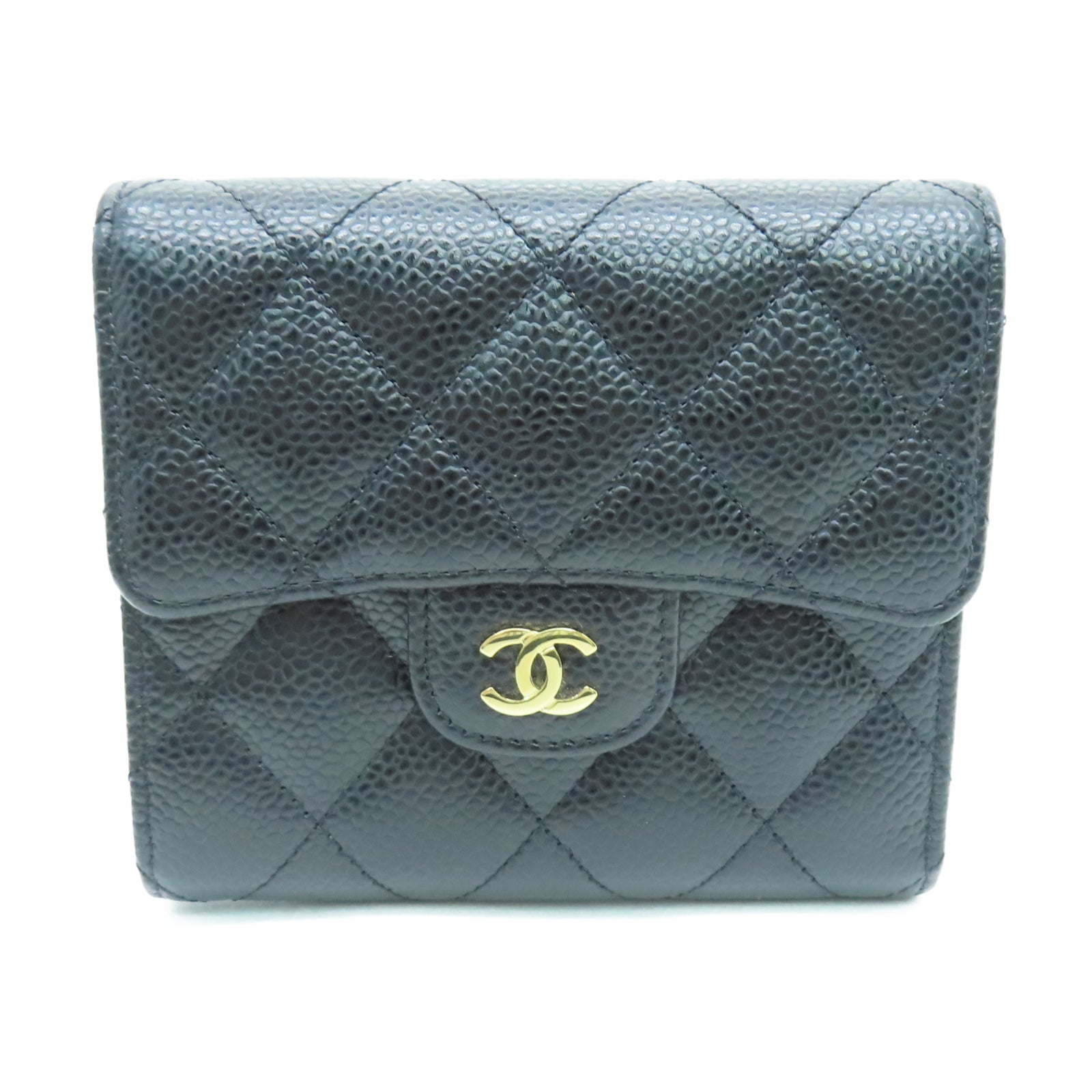 CHANEL 菱格Caviar皮革Wallet金扣錢包黑色