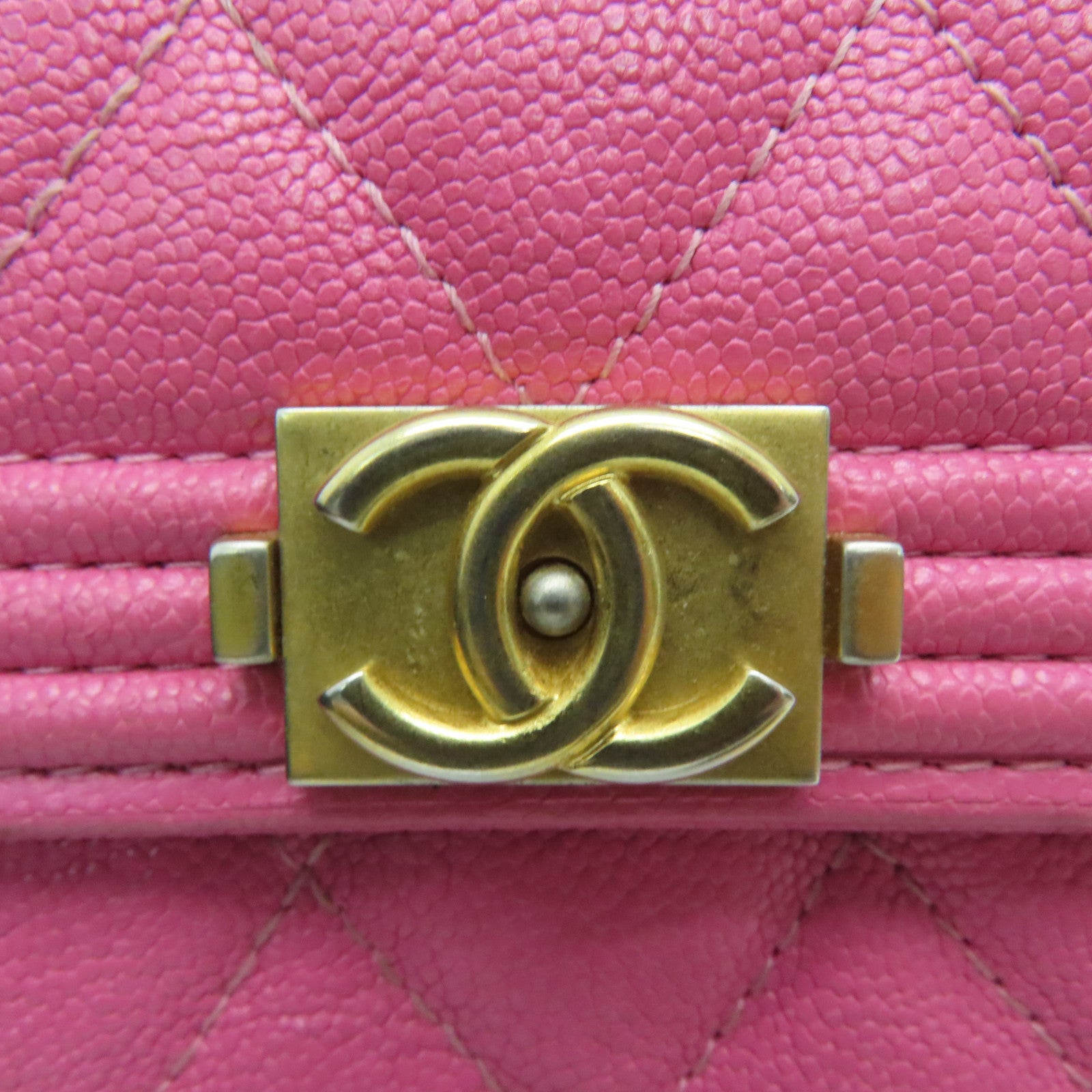 CHANEL 【激减优惠】菱格Caviar皮革Boy Chanel Flap Wallet金扣钱包粉红色