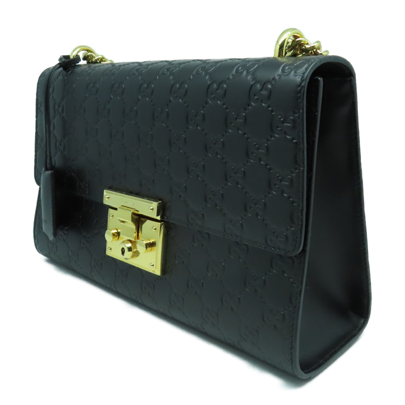 GUCCI 牛皮皮革Shoulder Bag金扣鏈帶肩背袋黑色