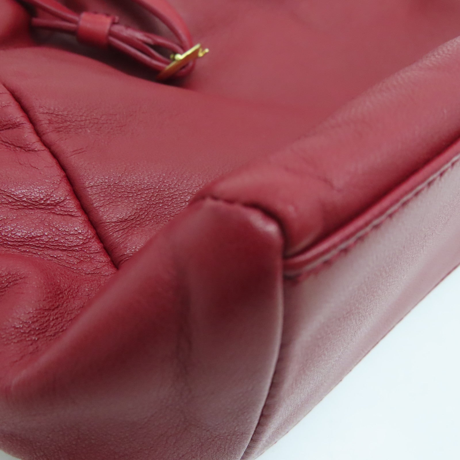 LOEWE Cowhide Leather Handbag Gold Buckle Hand Bag Red