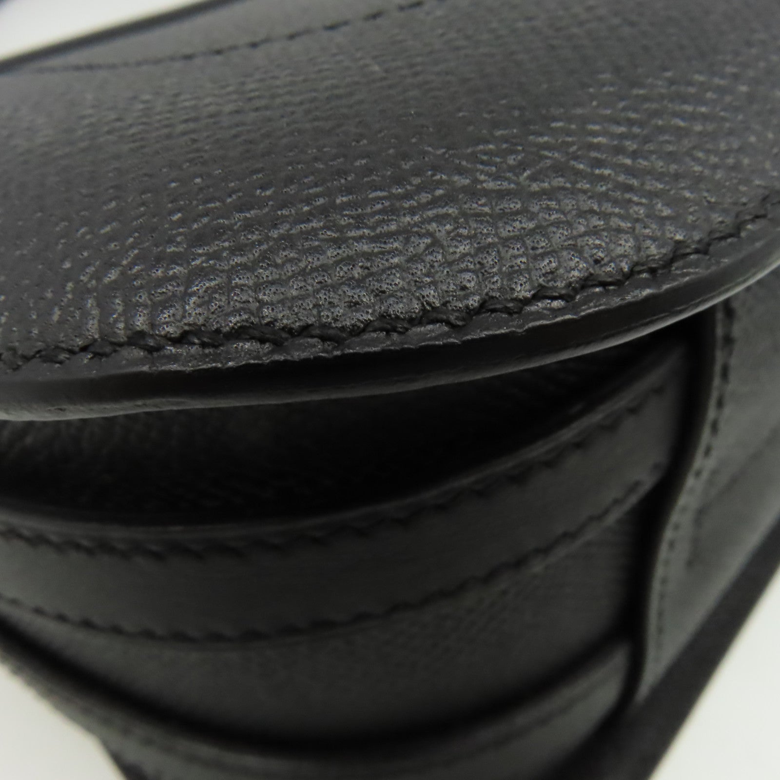 HERMES Swift皮革/Epsom皮革Harnais Shoulder Bag銀扣肩背袋黑色