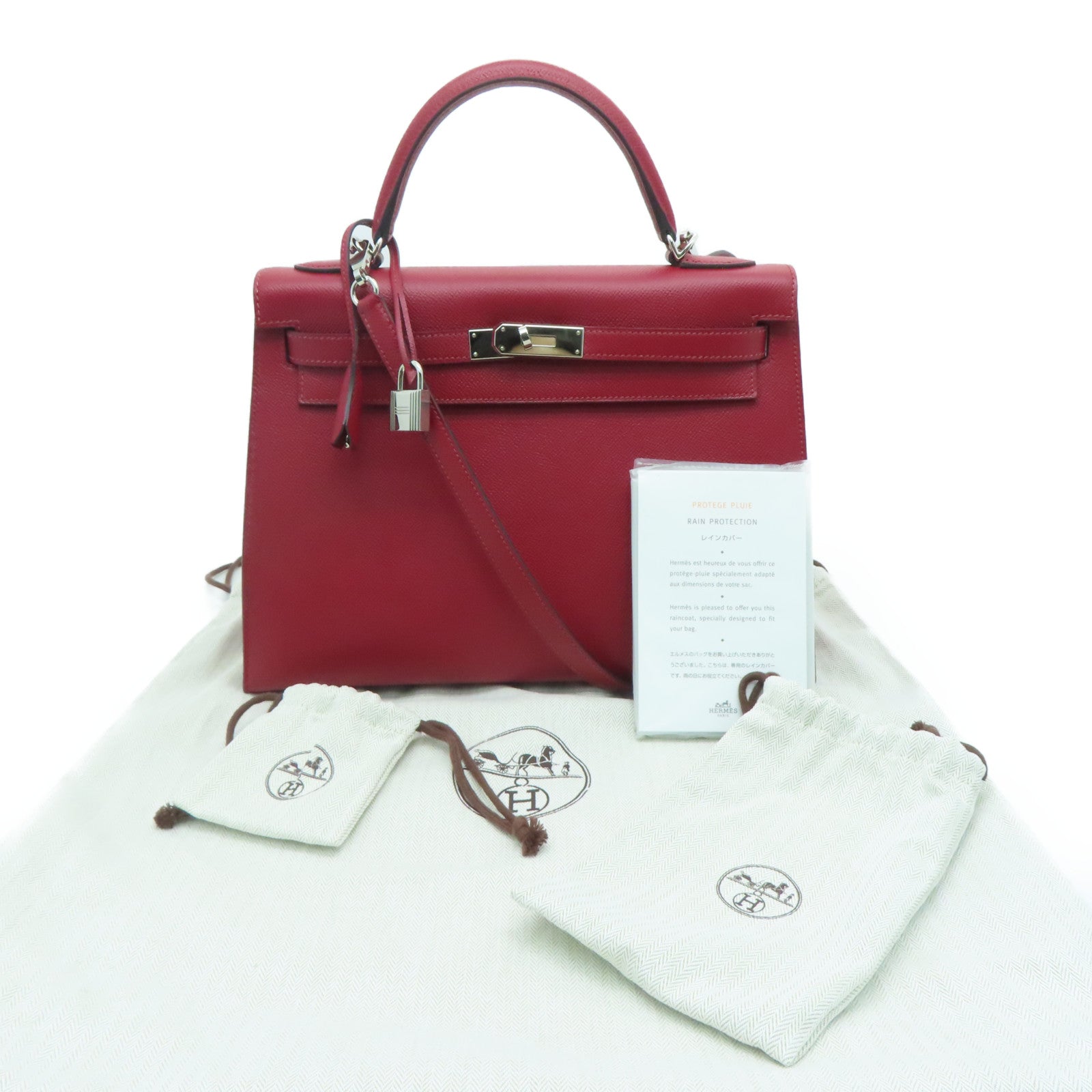 HERMES [Sharp Discount] Epson Leather Kelly 32 Silver Buckle Hand Bag Rouge Grenat/Red