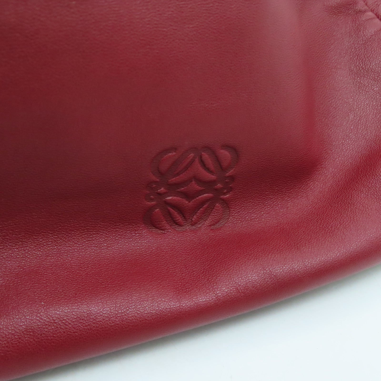 LOEWE Cowhide Leather Handbag Gold Buckle Hand Bag Red