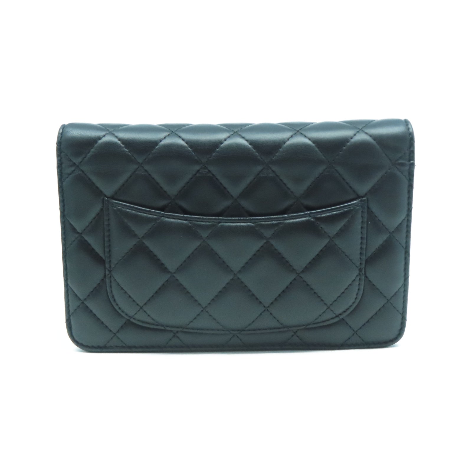 CHANEL 菱格羊皮皮革WOC Shoulder Bag金扣鏈帶肩背袋黑色