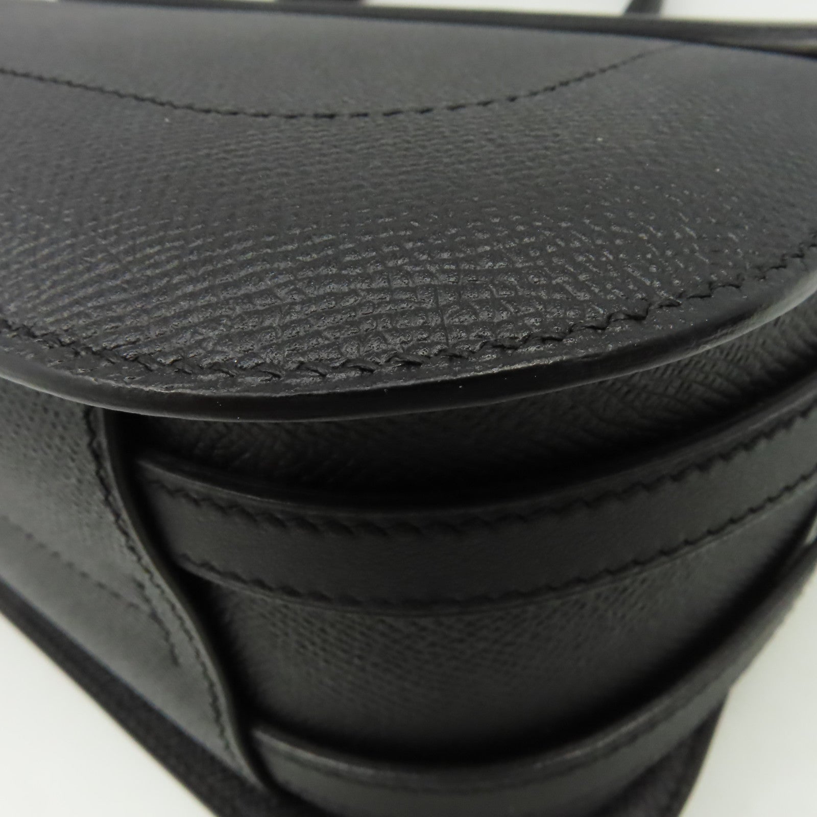 HERMES Swift皮革/Epsom皮革Harnais Shoulder Bag銀扣肩背袋黑色