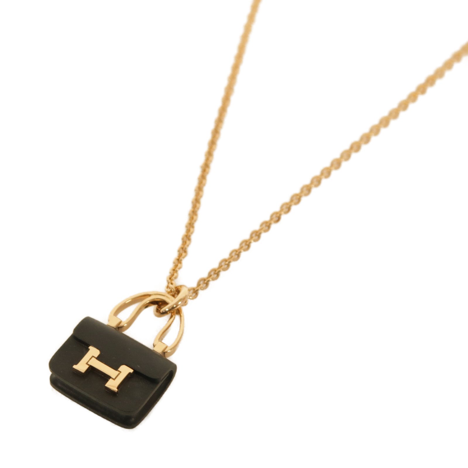 HERMES 黒翡翠/18K玫瑰金Amulette Constance項鍊黒色
