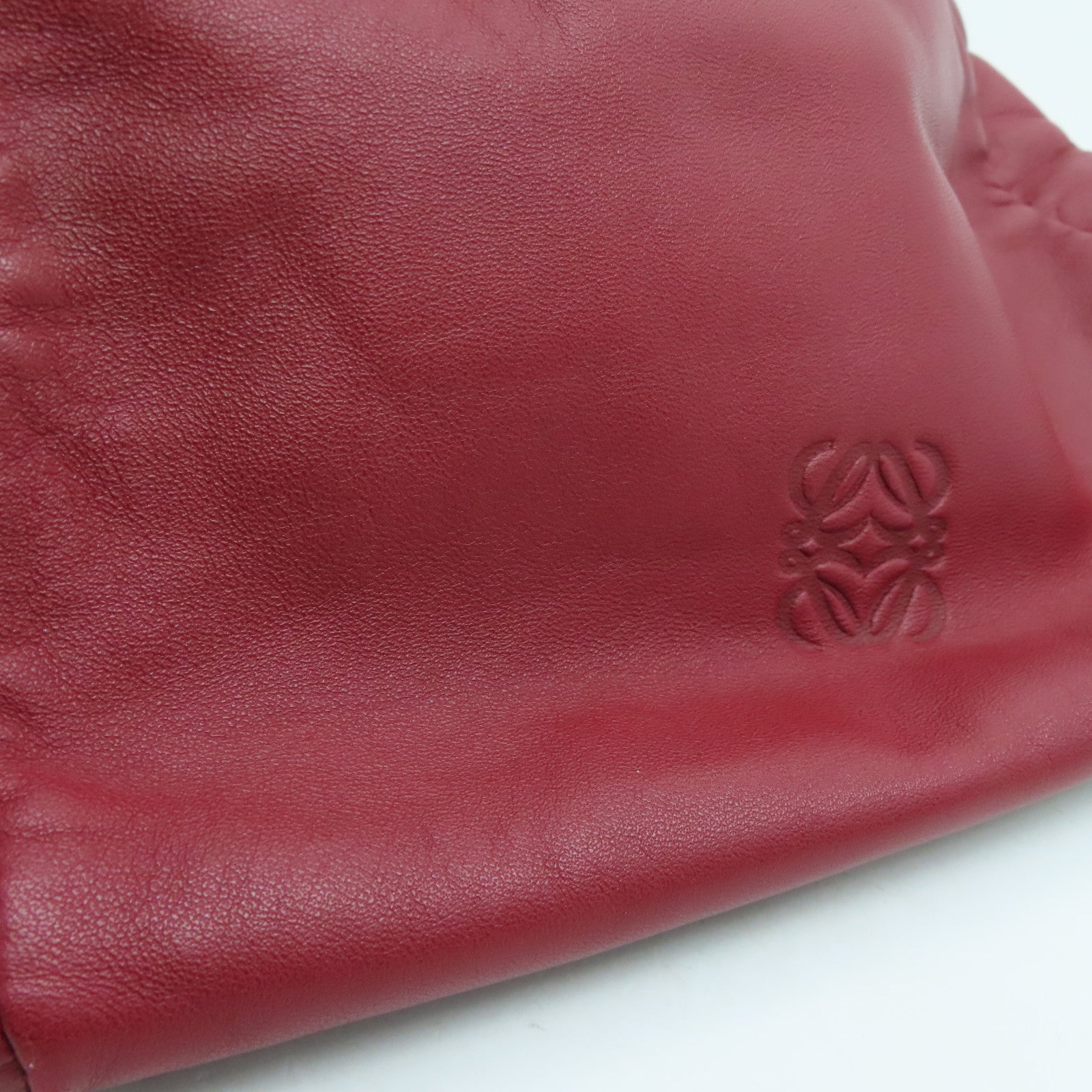 LOEWE Cowhide Leather Handbag Gold Buckle Hand Bag Red