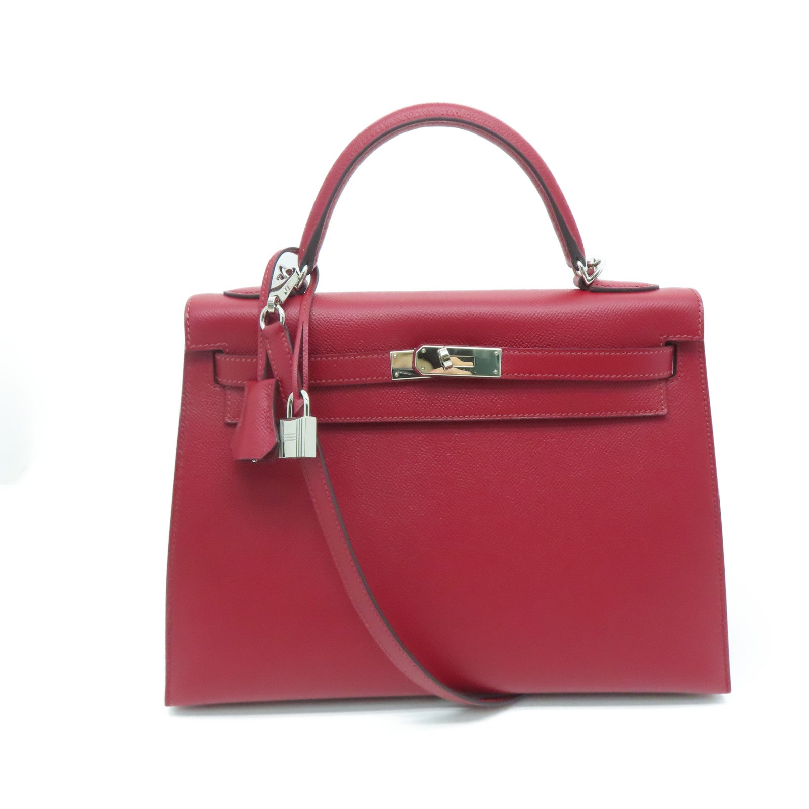 HERMES [Sharp Discount] Epson Leather Kelly 32 Silver Buckle Hand Bag Rouge Grenat/Red