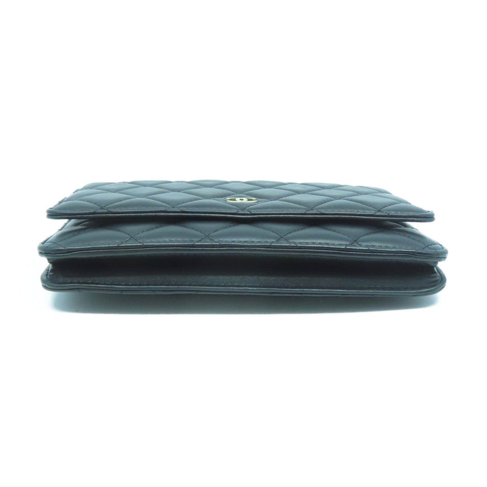 CHANEL 菱格羊皮皮革WOC Shoulder Bag金扣鏈帶肩背袋黑色