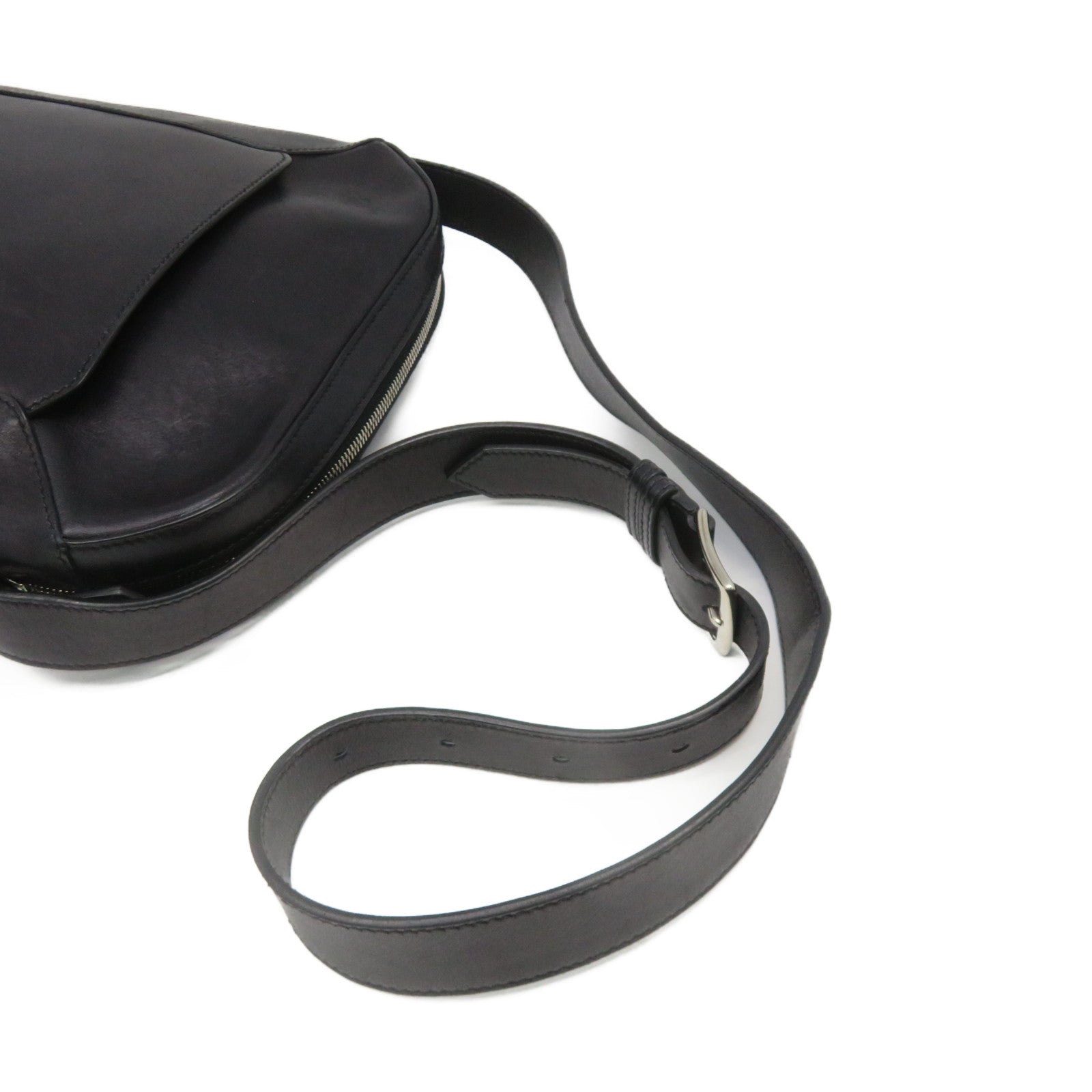 HERMES Cowhide Leather Shoulder Bag Black