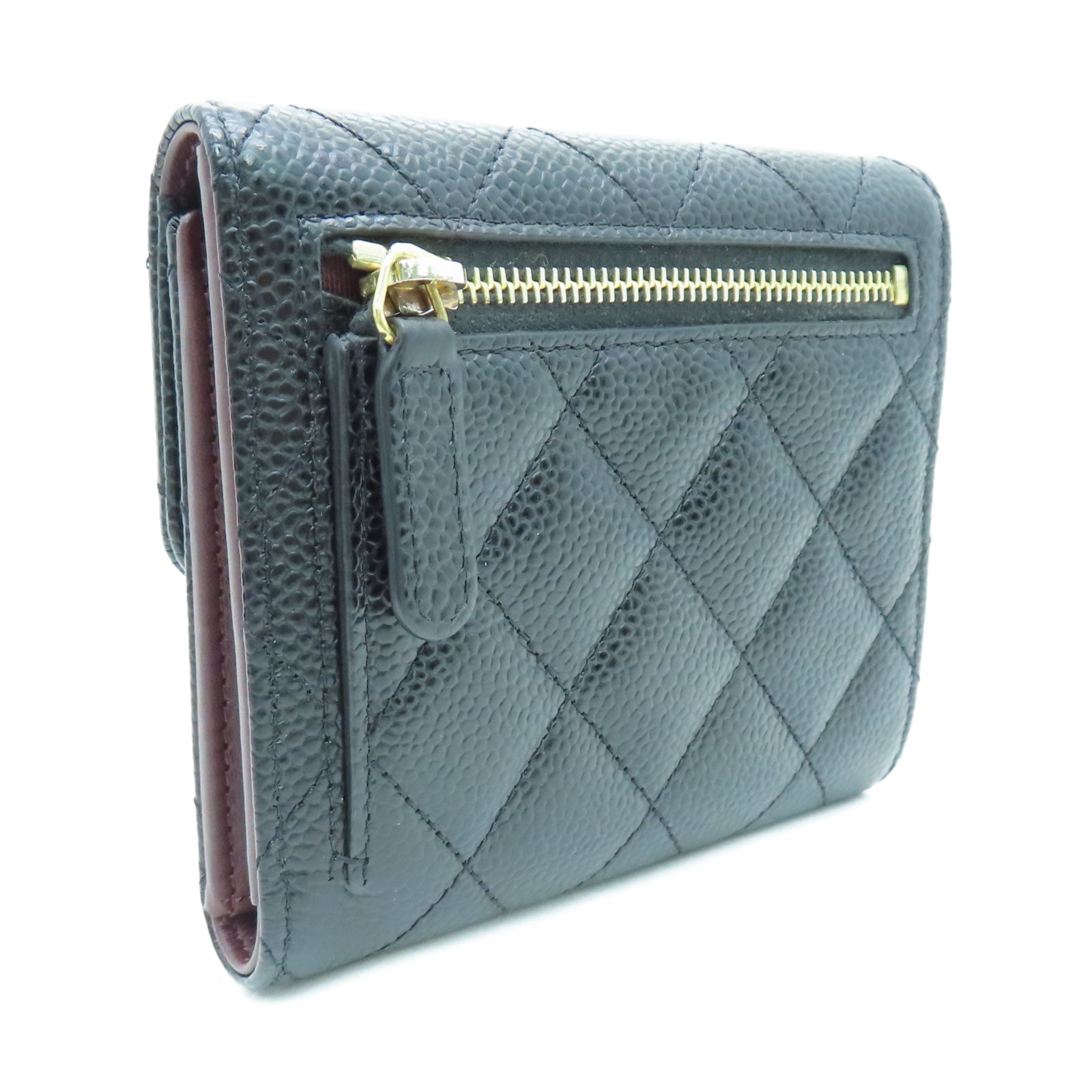 CHANEL 菱格Caviar皮革Wallet金扣錢包黑色
