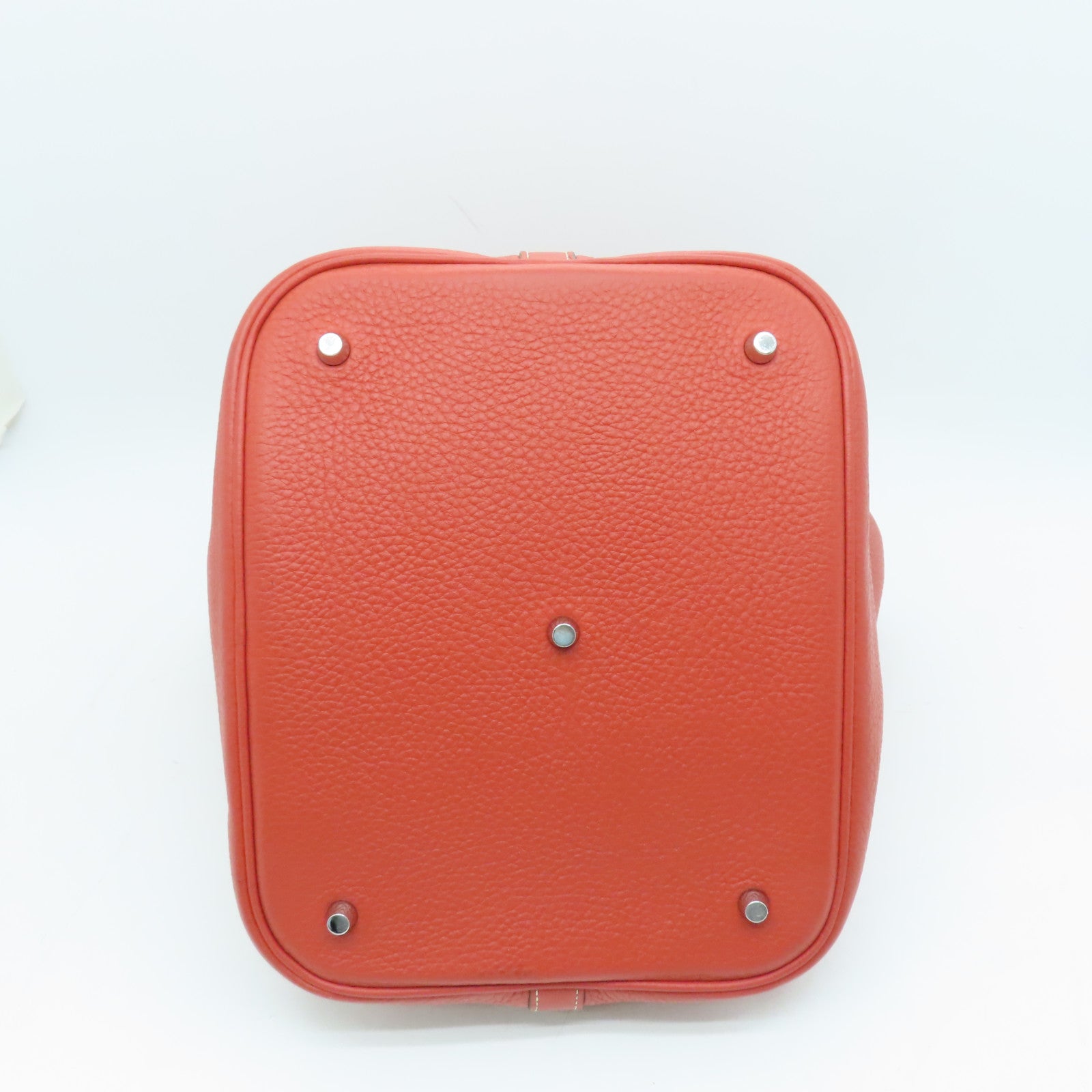 HERMES Clemence Leather Picotin GM Silver Buckle Handle Bag Red