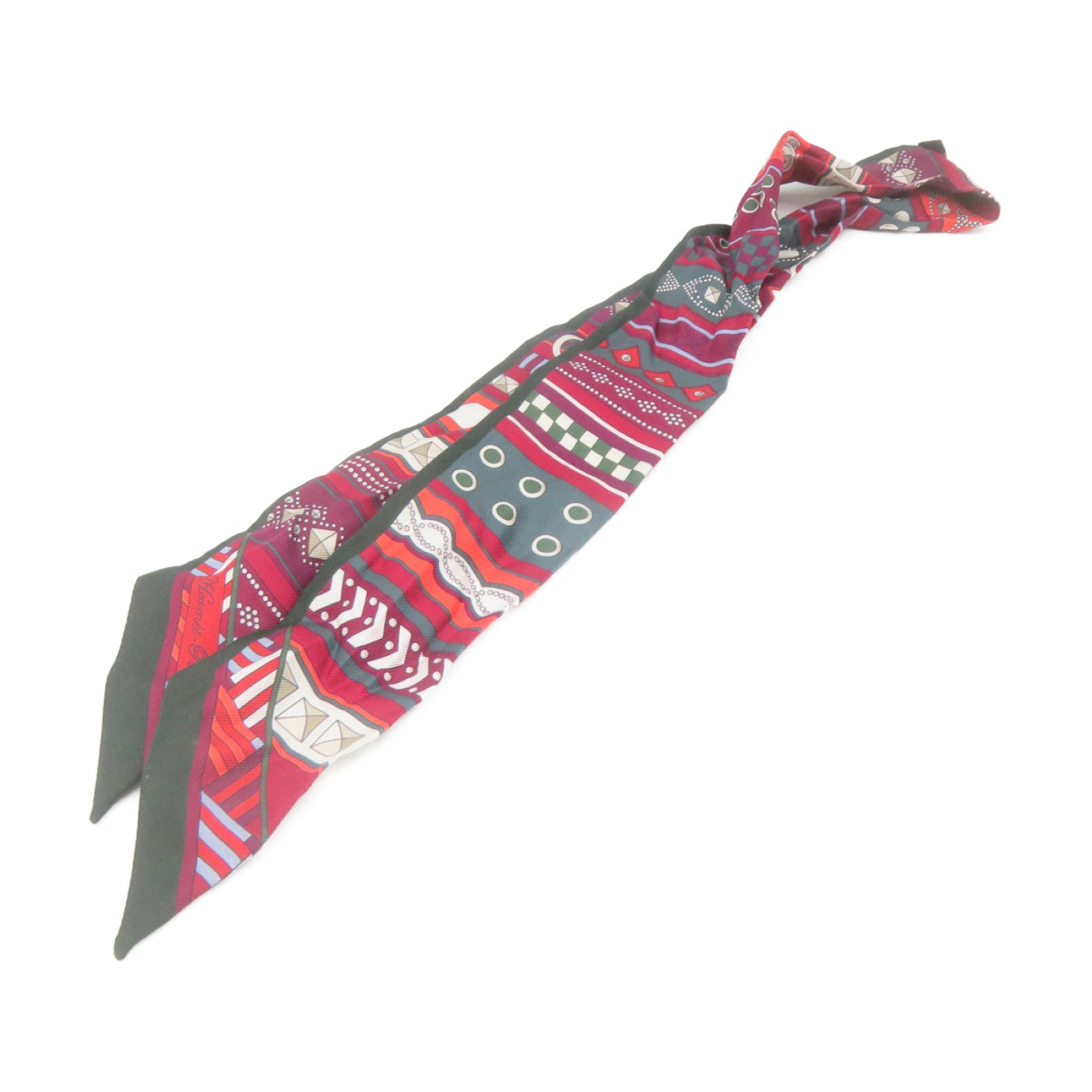 HERMES Silk Twilly Scarf Green/Wine Red/Color