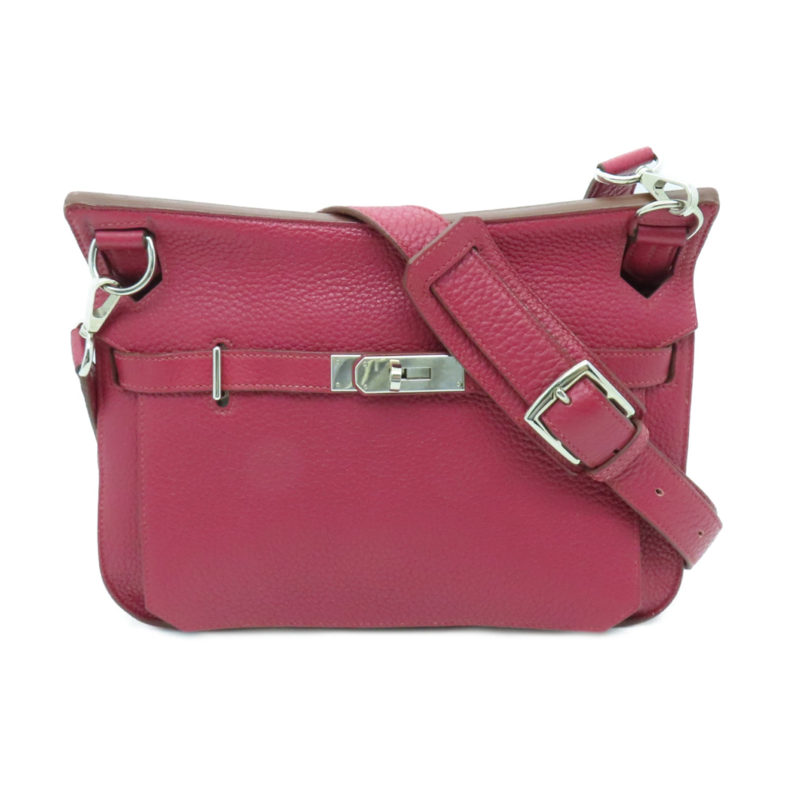 HERMES Clemence皮革Jypsiere 28銀扣肩背袋Ruby酒紅色