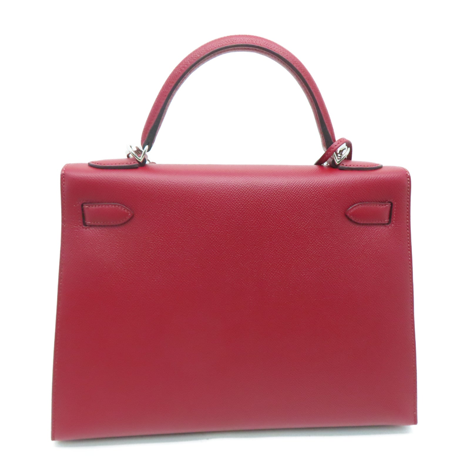 HERMES [Sharp Discount] Epson Leather Kelly 32 Silver Buckle Hand Bag Rouge Grenat/Red
