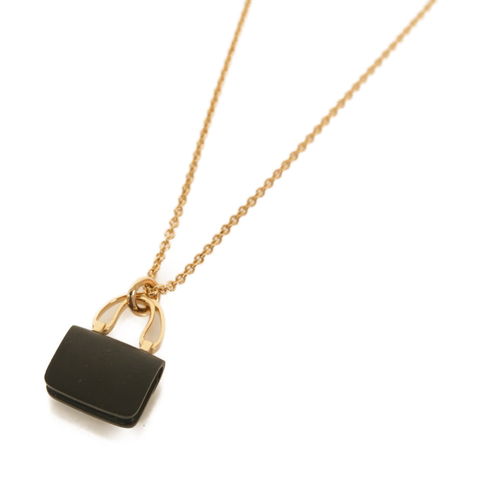 HERMES 黒翡翠/18K玫瑰金Amulette Constance項鍊黒色